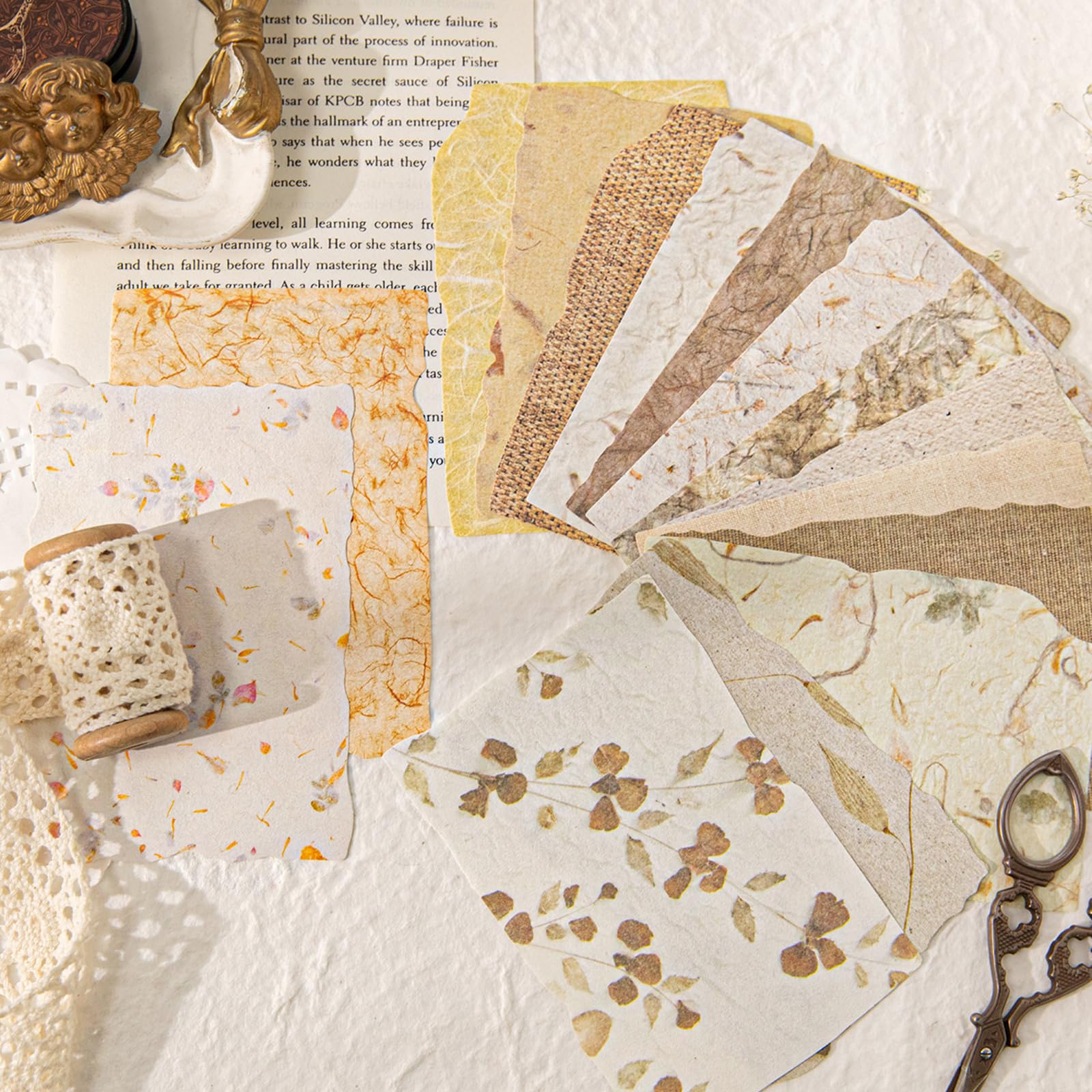 Zestaw papieru w stylu vintage, 112 sztuk, teksturowane i wytłaczane, do dzienników śmieci, tworzenia kartek, rękodzieła, kolażu mieszanych mediów