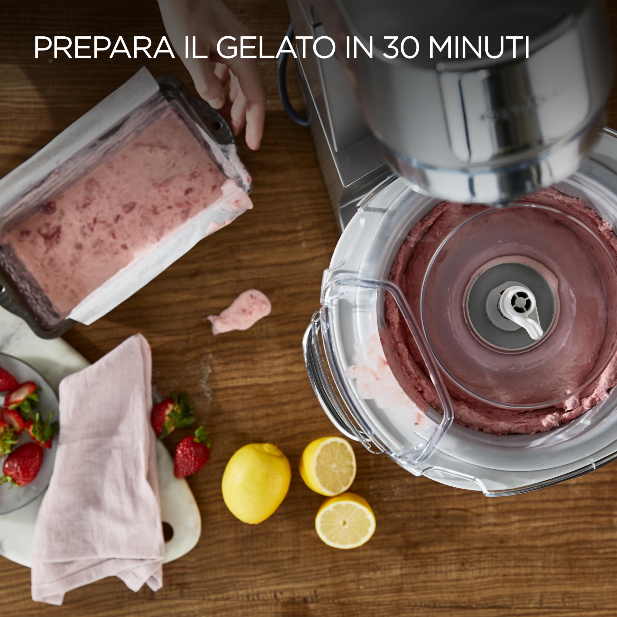 Kenwood KAX71.000WH Accessorio Gelatiera per Sorbetti e Gelati allo Yogurt per impastatrici planetarie con ciotola Grande da 6,7L, Ciotola Gelatiera da 1L, Congela, Prepara e Servi