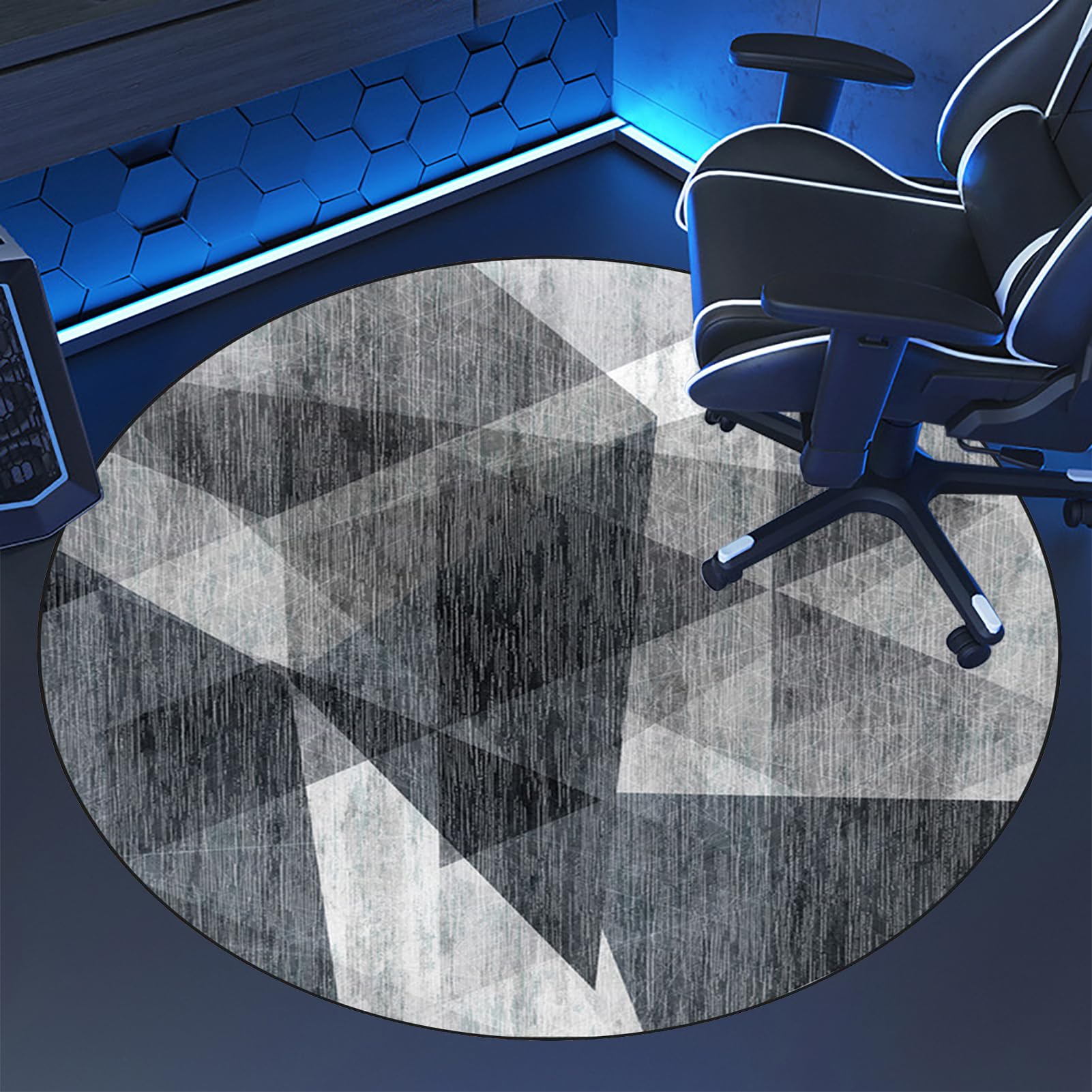 Tapis De Protection Rond Pour Chaise De Bureau - 90 Cm - Velours Côtelé Antidérapant - Noir