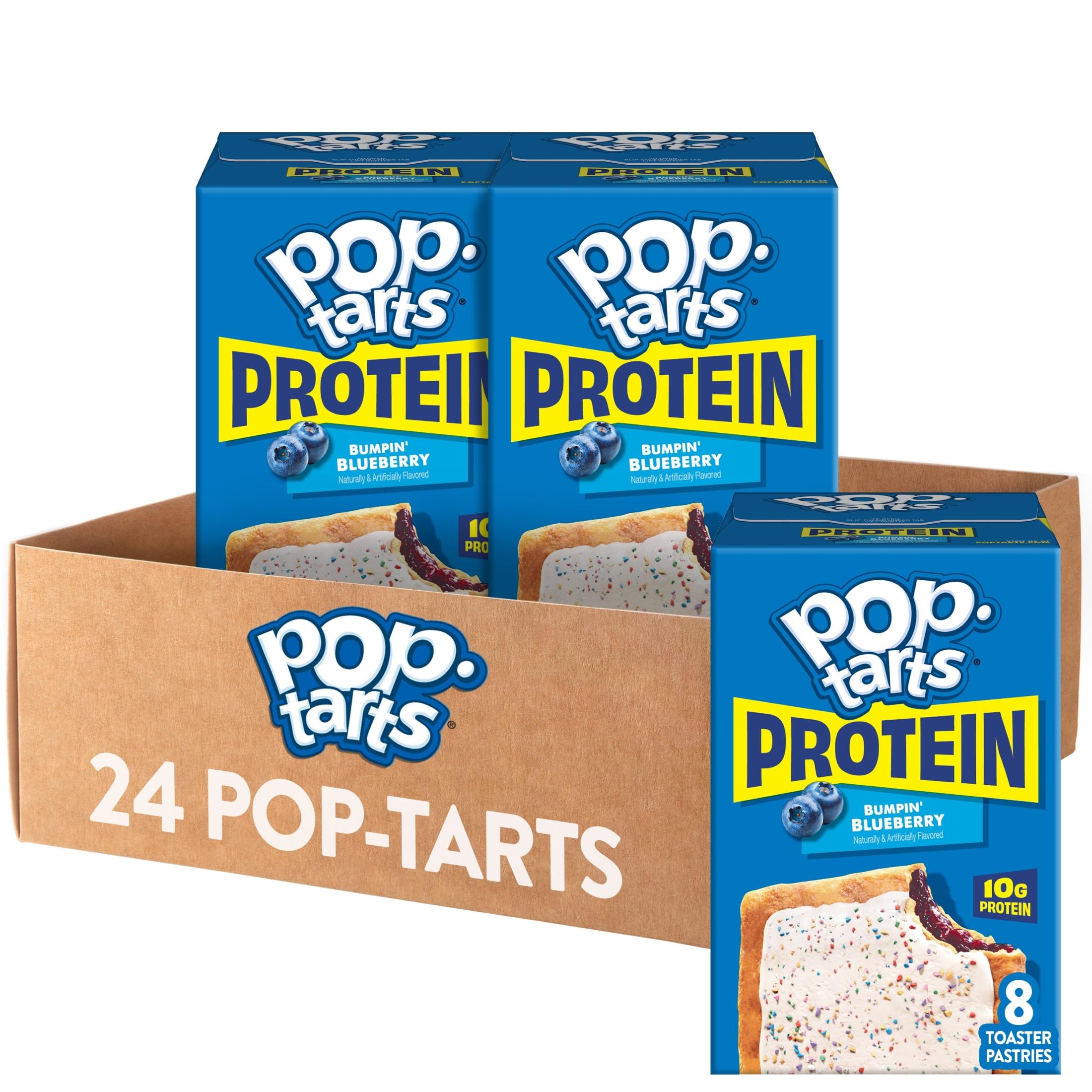 Pop-Tarts Protein Toaster Pastries, 10g Protein, Bumpin' Blueberry (3 Boxes, 24 Pop-Tarts)