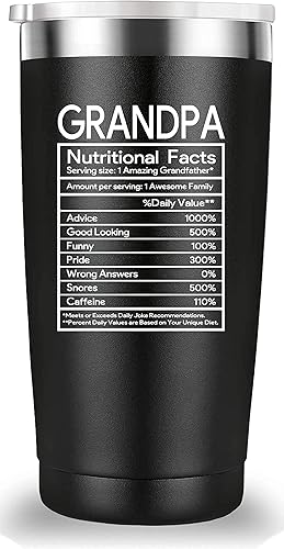 Taza de viaje con datos nutricionales para abuelos. Divertidos regalos para el día del padre, cumpleaños, Navidad para hombres, abuelo, nuevo
