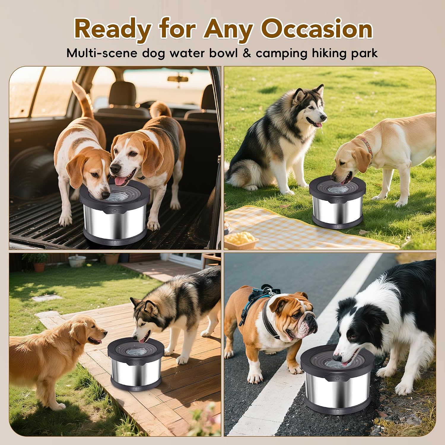 UPSKY Dog Water Bowl No Spill 10L Stainless Steel, 2.6 Gallon Large Capacity Spill-Proof Dog Bowls, Non-Slip Slow Drinking Anti-Splash Bowl for Large Messy Drinkers, No Mess Indoor/Outdoor Use, Black