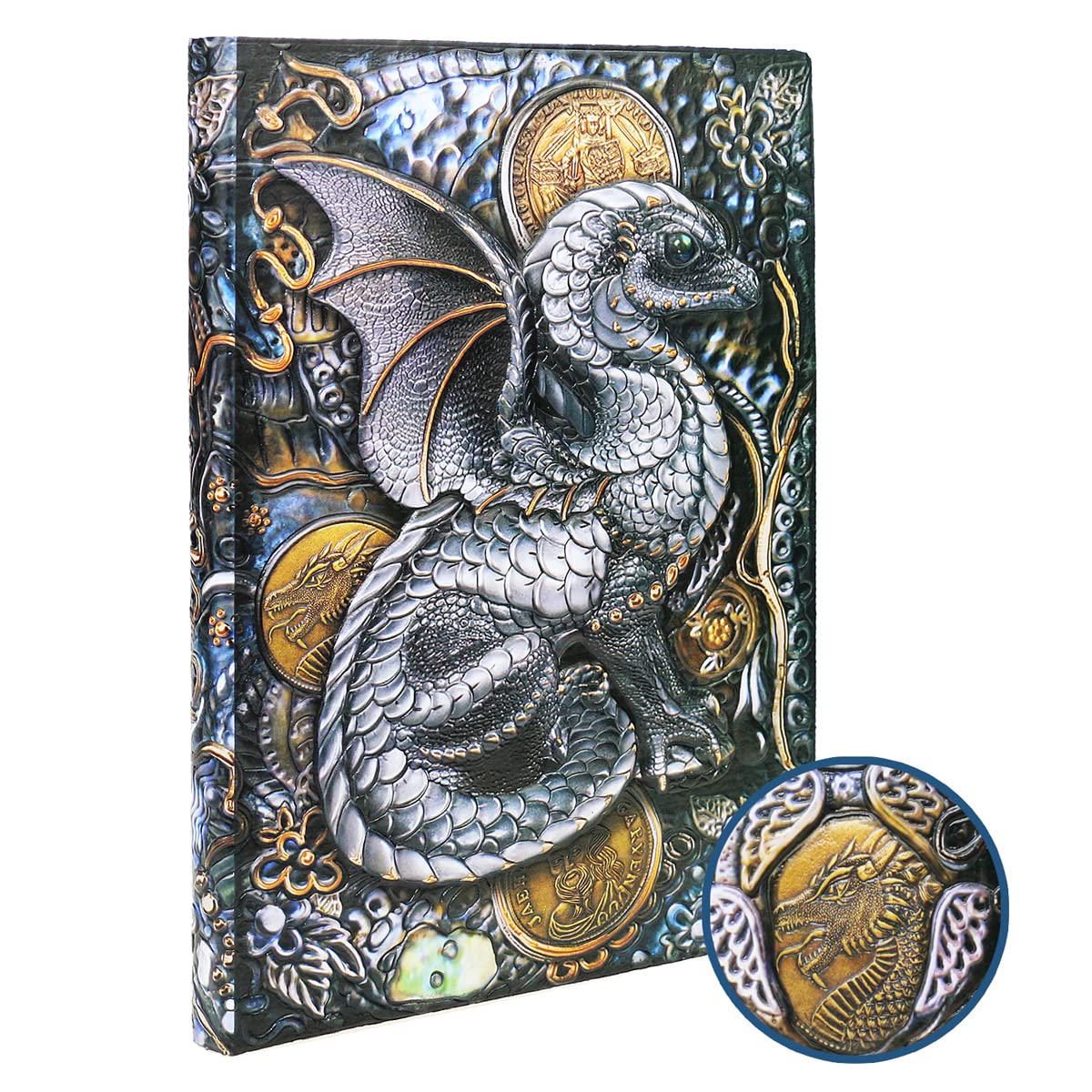 Mazeran 3D Hardcover Journal, Dragon Antique Handmade PU Lined Writing Notebook, A5 Vintage Dragon Personal Travel Diary, Gift for Boys Girls Dragon Lover