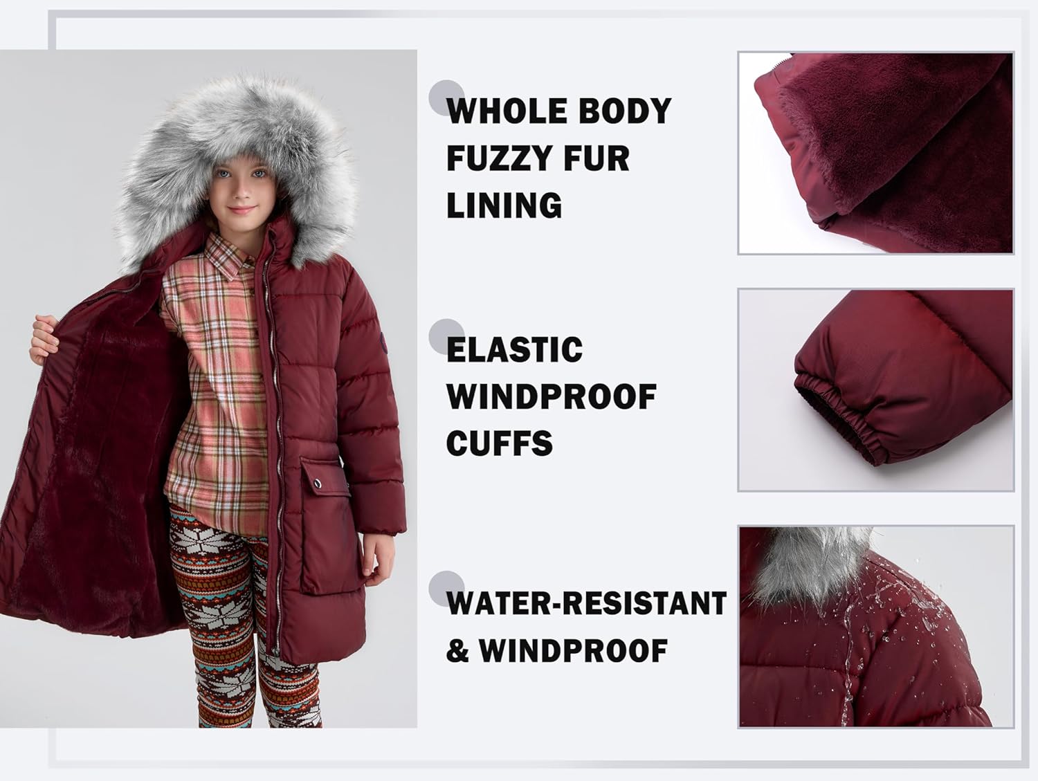 maoo garden Girls Puffer Winter Coat Faux-Down Heavyweight Snow Parka Fuzzy Fur Lining Hood Water-Resistant Long Jacket - Image 5