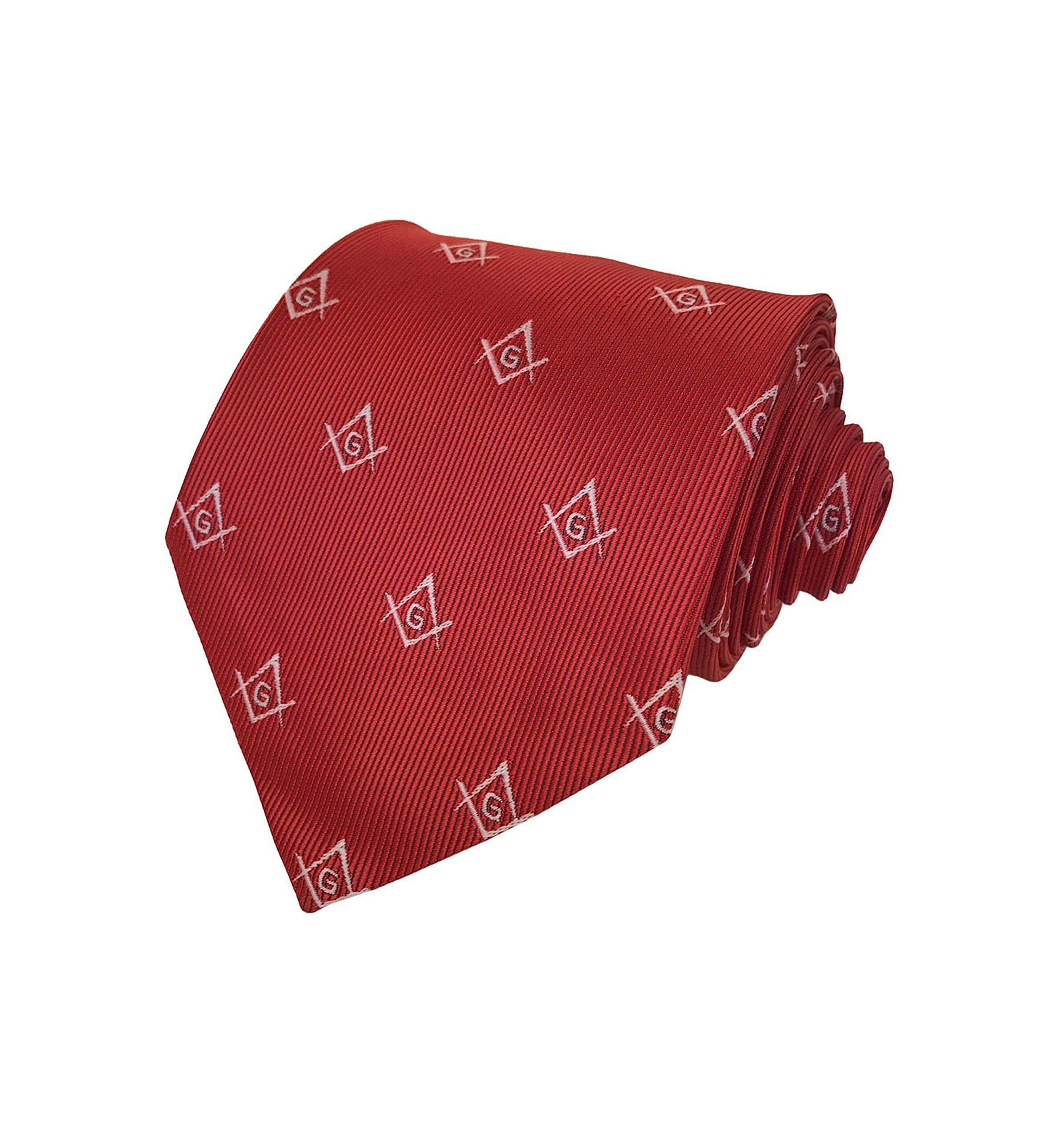 Red Masonic Craft Masons Silk Tie Embroided Square Compass & G