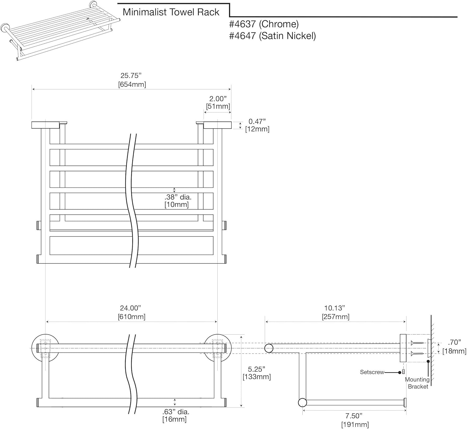 🔥 Flash Sale Gatco 4647 Glam Minimalist Towel Rack, 24 Inch, Satin Nickel