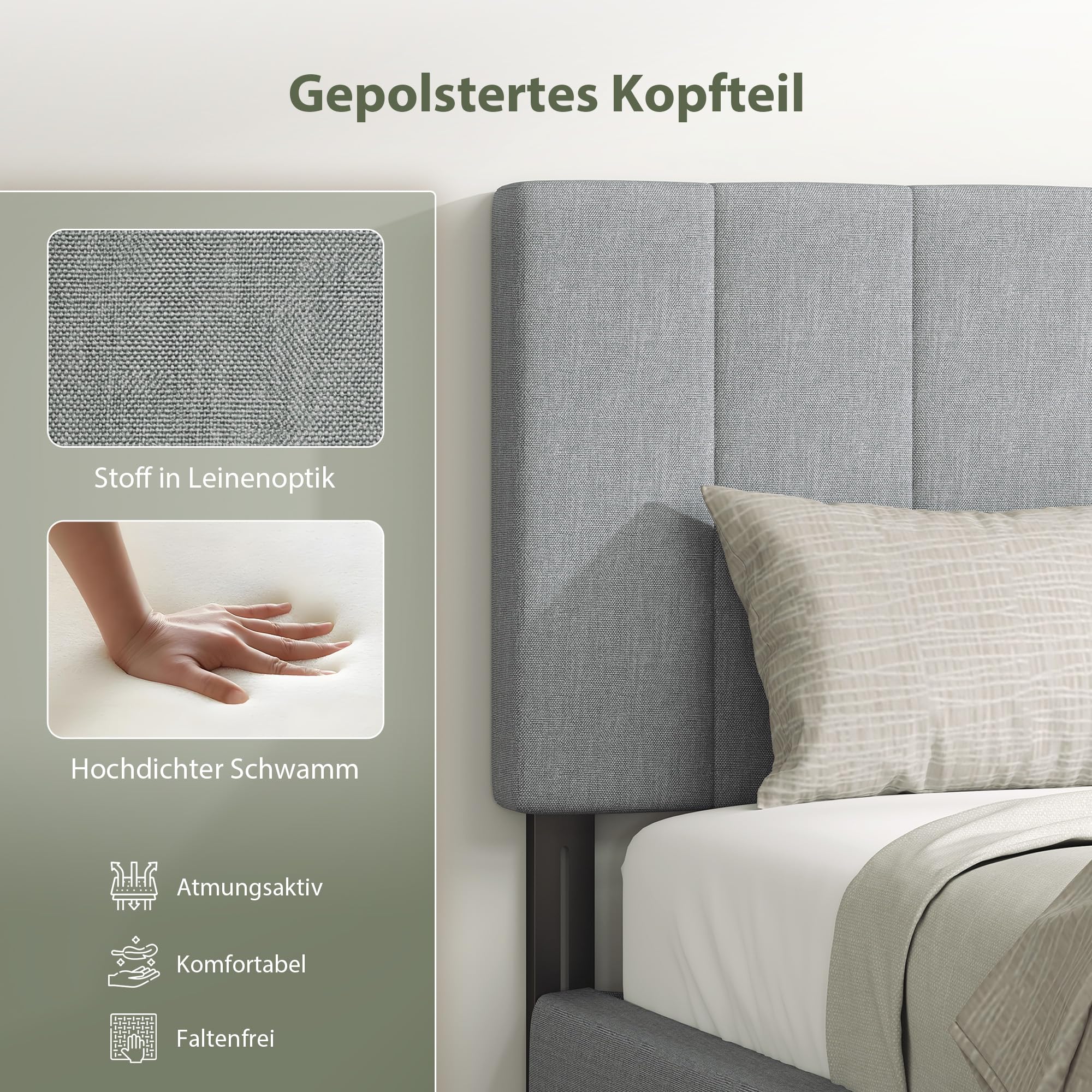 HOMCOM Kopfteil 3-Fach Höhenverstellbar 160 x 10 x 106/116/126 cm Grau