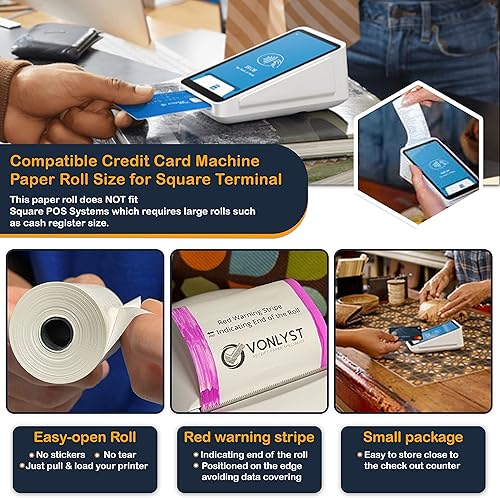 Miniatura 2 de Rollo de papel de recibo para máquina de tarjeta de crédito terminal cuadrada (10 rollos)