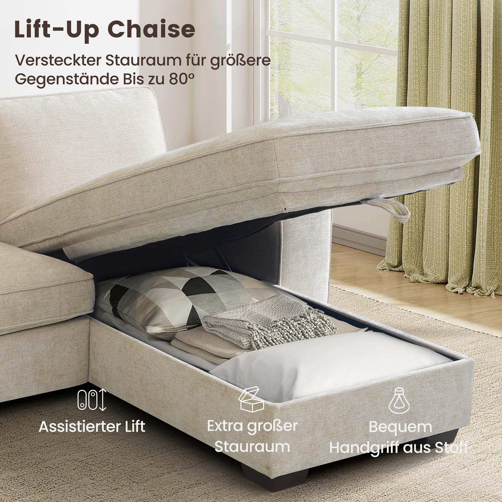 DUANDUAN Canapé sectionnel convertible 250 cm rangement chaise design moderne L tissu chenille confortable housses amovibles USB type C salon