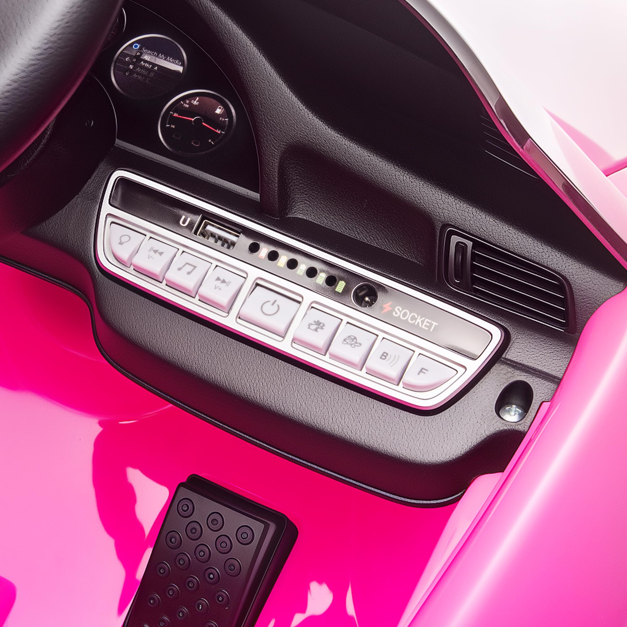 AIYAPLAY Coche Eléctrico para Niños con Licencia RUF CTR 3 Clubsport, Coche de Batería 12V, con Mando a Distancia 2,4 G, Motor Doble, Música Inalámbrica, Bocina, Ruedas Auxiliares y Faros LED, Rosa