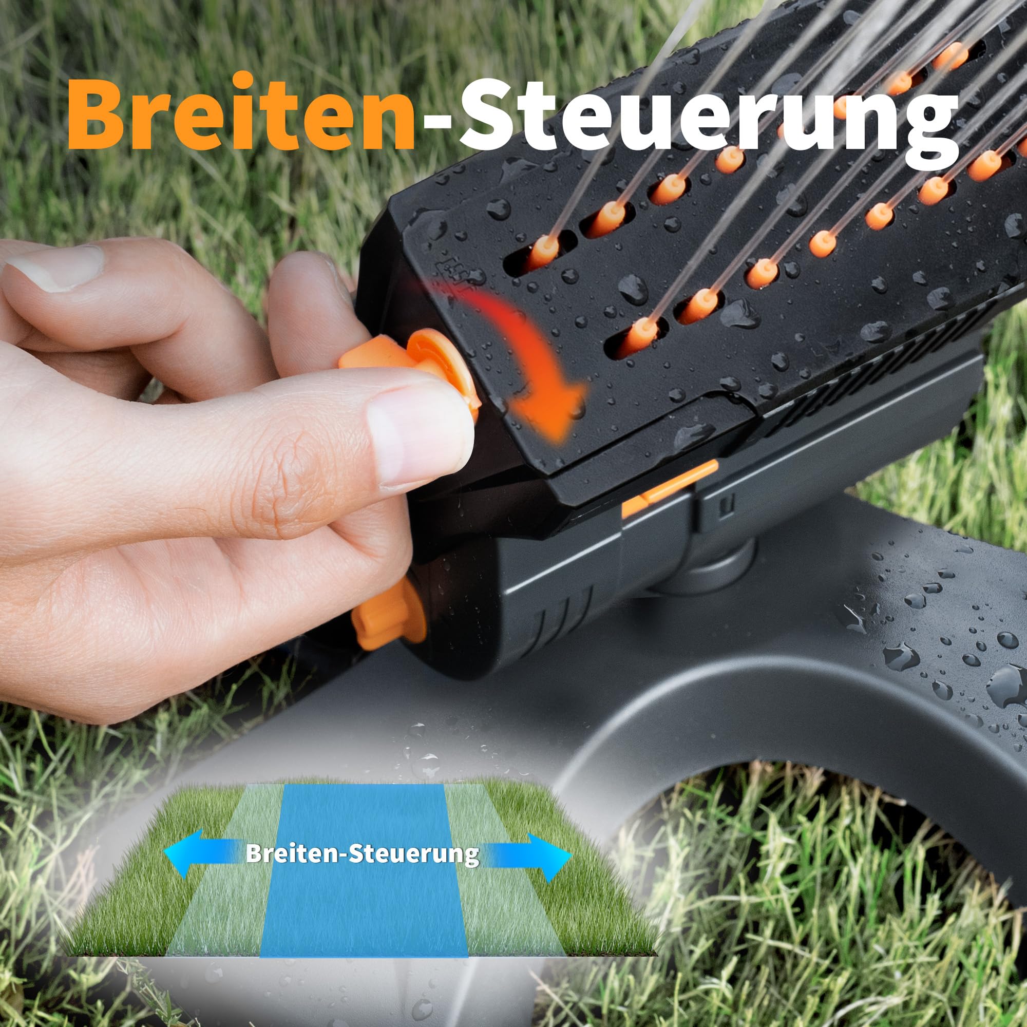 Diivoo Mini Turbo Oszillierender Rasensprenger 16 Düsen, Gartensprinkler mit Schnellanschluss und Großer Basis, Wassersprinkler Einstellbare Breite, Reichweite und Durchflussrate, Grau