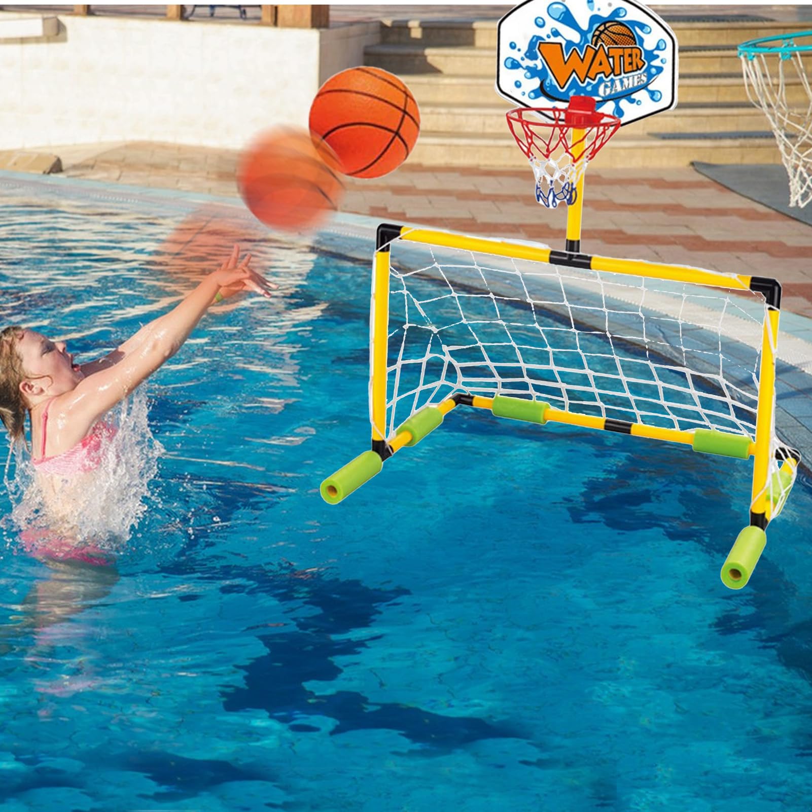 Panier De Basket pour Piscine | But Flottant De Basket pour Piscine avec Pompe Et Ballon - avec Pompe Ballon De Foot Porte Cadre Étanche Adulte Plage Lac Parc