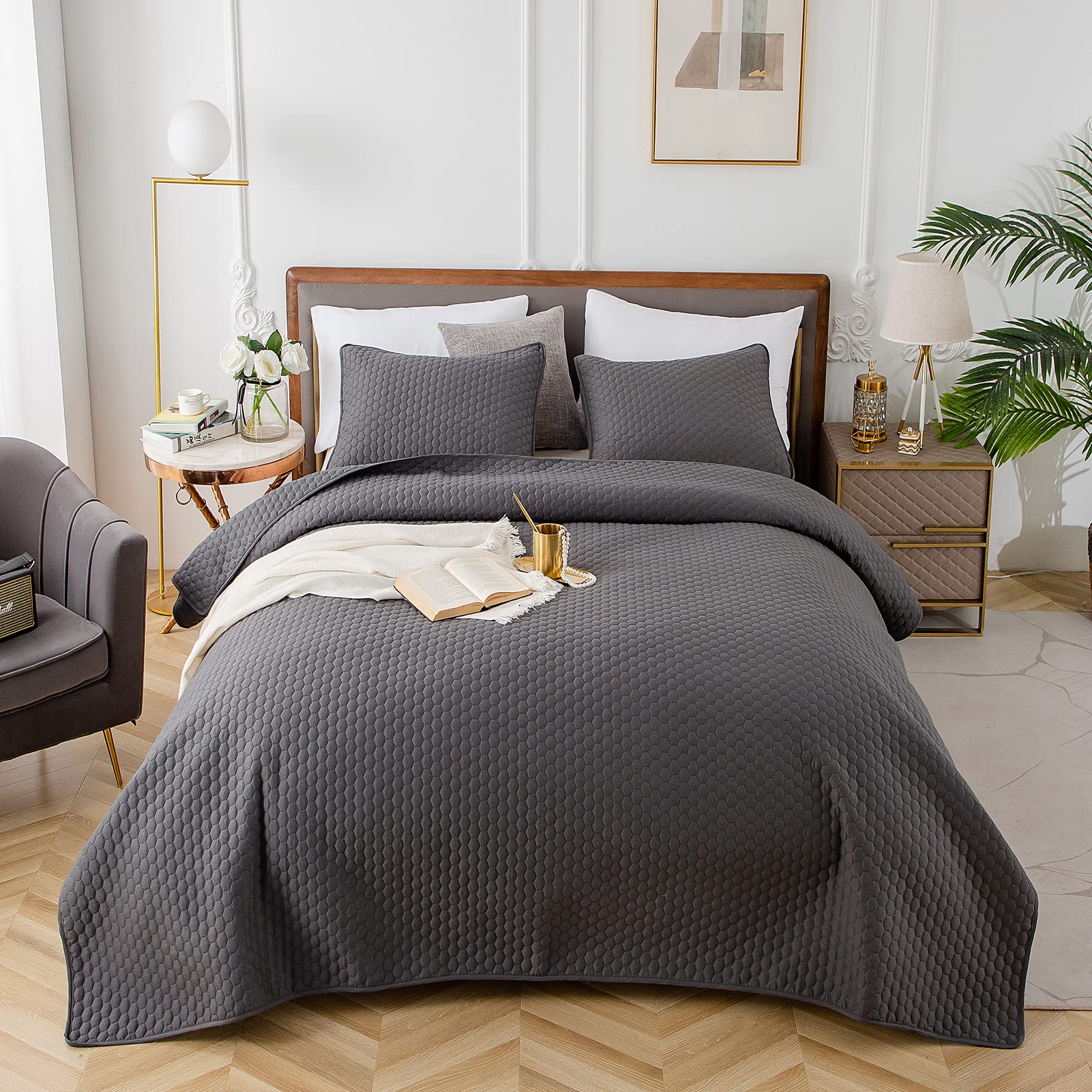 Buy Quilt Set Lightweight Dark Grey Queen Size Bedspread HENGWEI