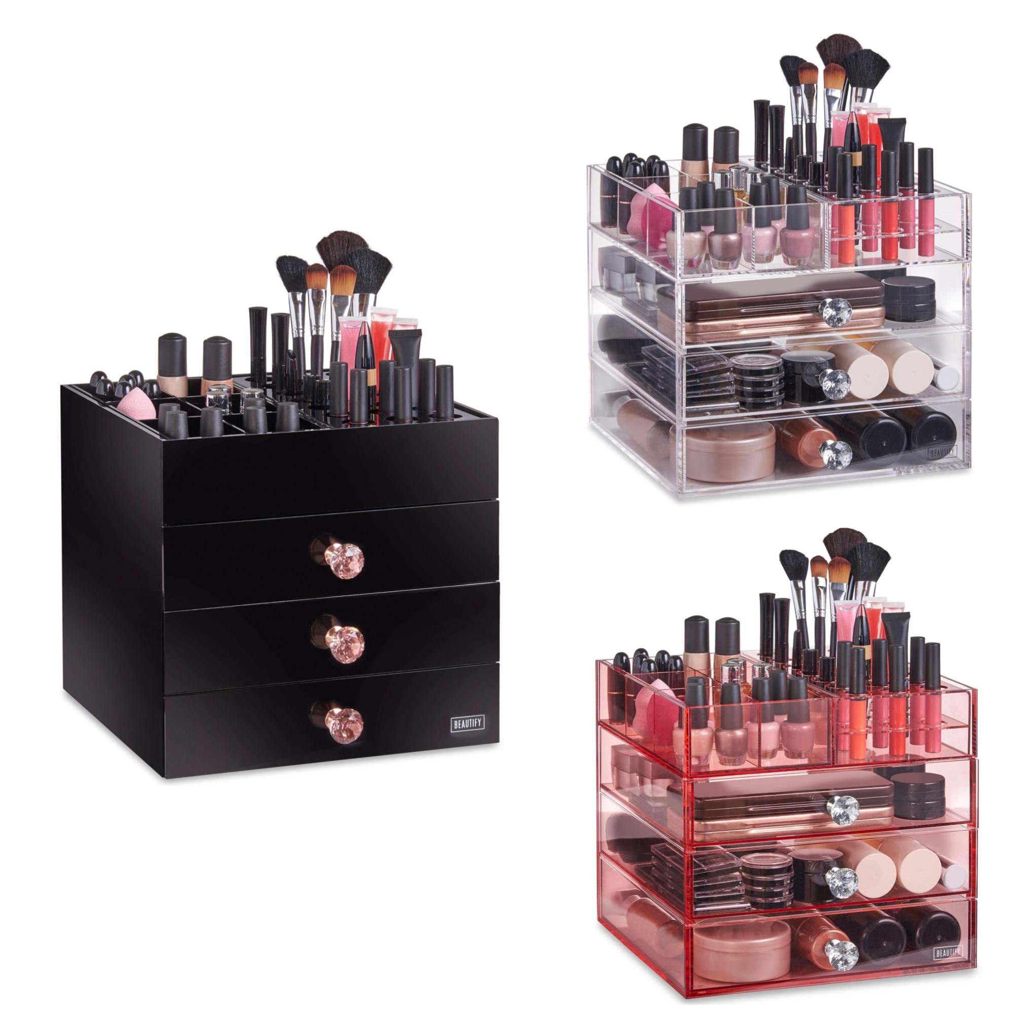 Beautify Large 4 Tier Blush Pink Acrylic Cosmetic Makeup Storage Cube