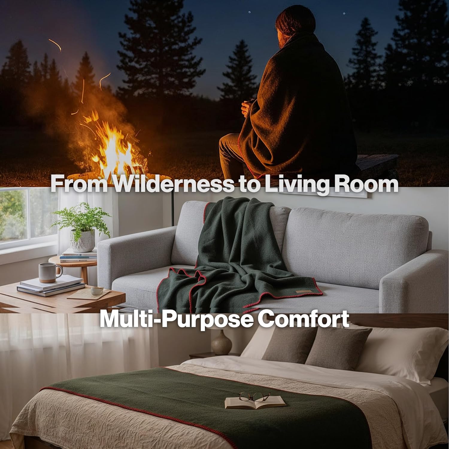 100% Wool Blanket - Premium Ultra-Soft & Warm, Twin 62"x 84" Large Size Blanket for Couch, Bed, Home, Camping & Outdoors