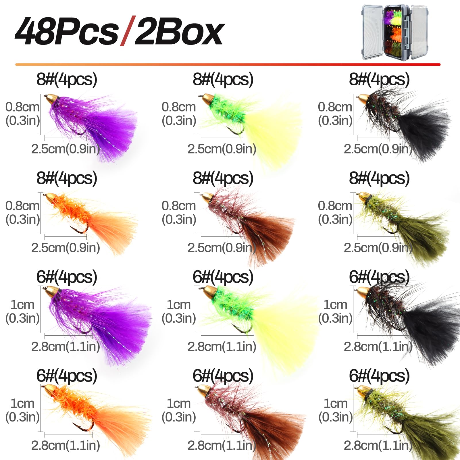 Wooly Bugger Flies Streamer Fly Fishing Flys Assortment Kit with Fly Box for Trout Bass Panfish Salmon Steelhead