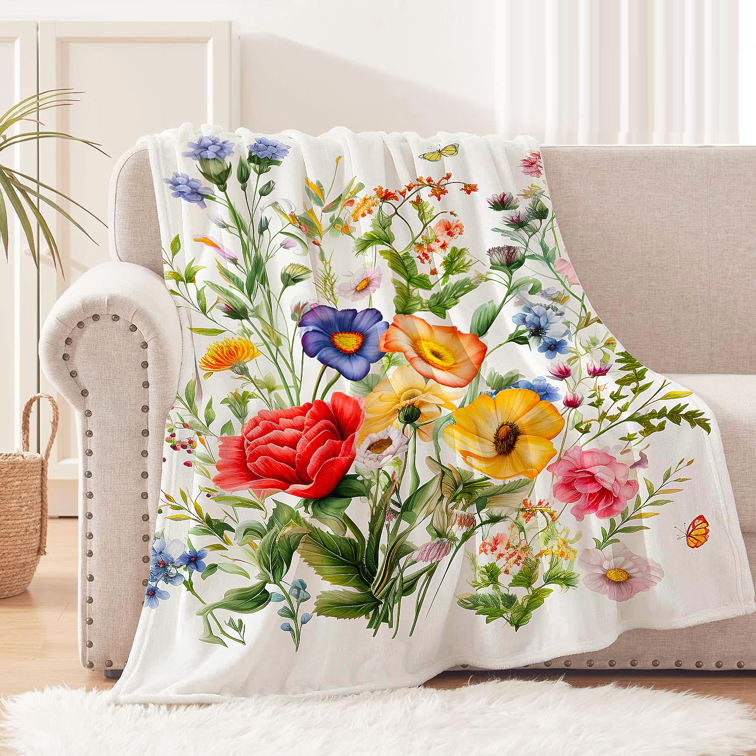 Rajahubri Wildblumen-Überwurfdecke – Vintage Design, Ultraweich, Für Bett Und Sofa