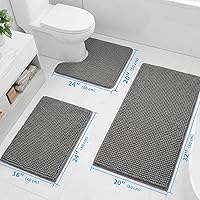CupicCupid Chenille Bathroom Rug Set 2-Piece: Extra Thick 0.8" Non-Slip Washable Absorbent Bath Mats, Quick Dry Shaggy for Tub Shower Toilet - Grey 16x24 + U-Shape 20x24"