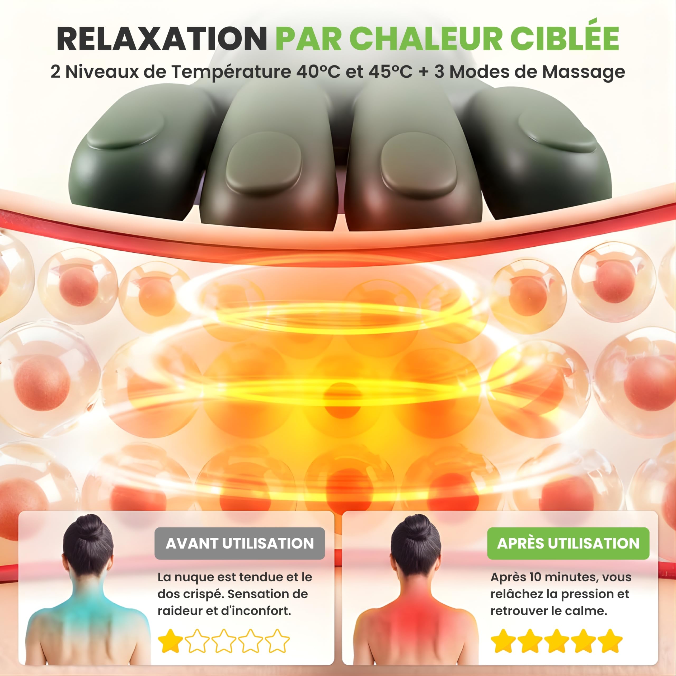 Masseur Cervical ALTAGEN® Main Massante Nuque, Masseur de Cou Chauffant