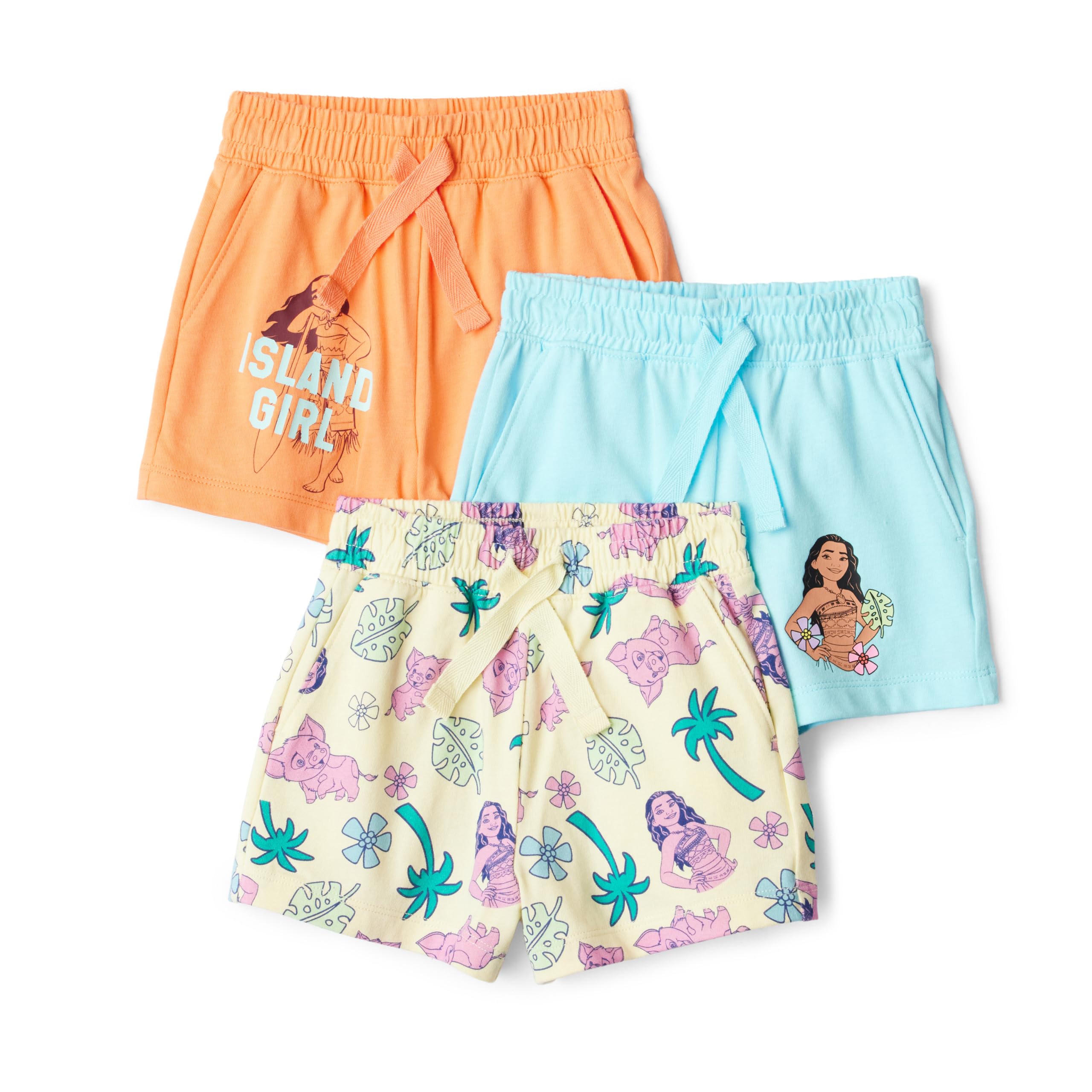 Amazon Essentials Girls Disney Girls Shorts, Pack of 3, Moana Island Girl, Small