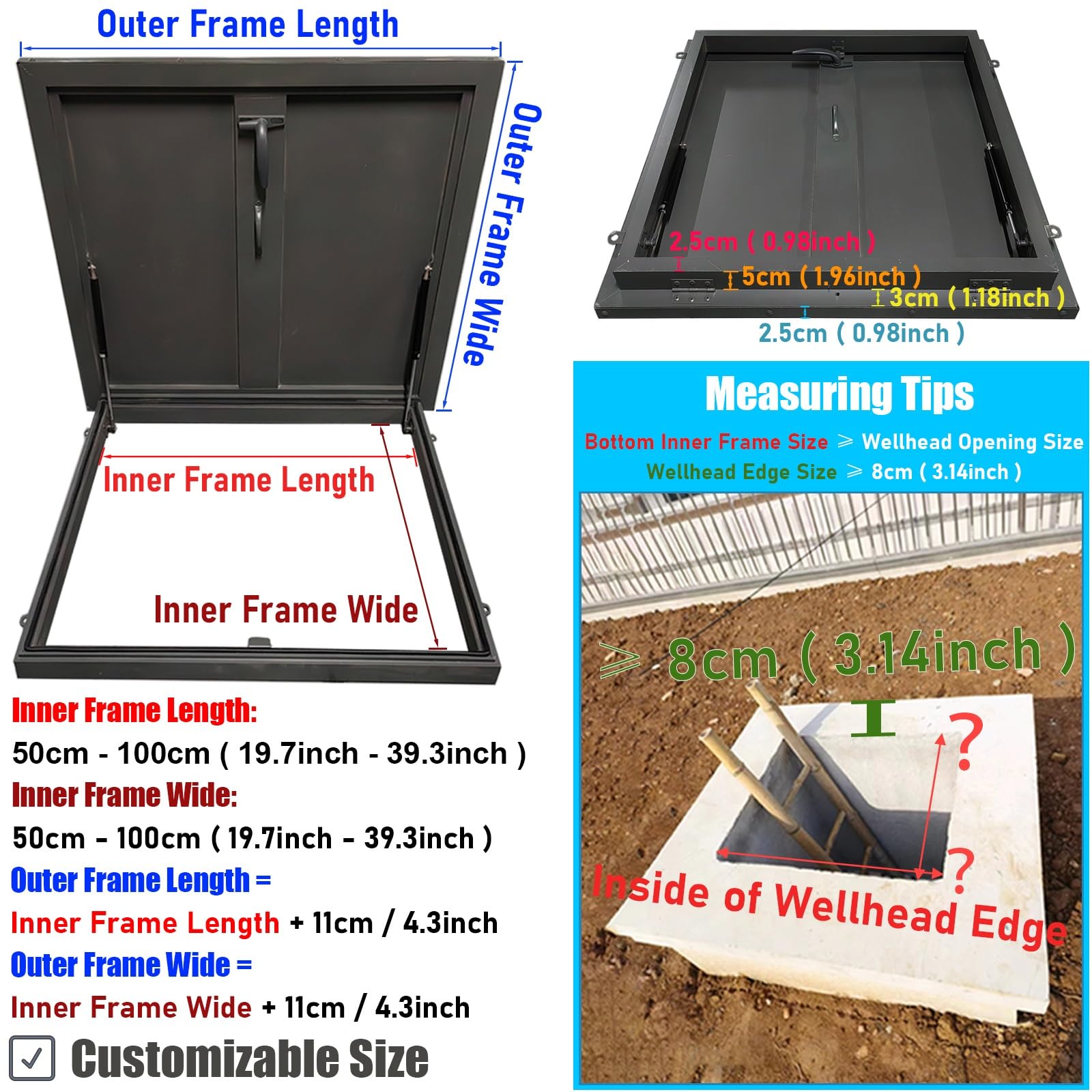 Trampilla de Suelo Personalizado Trampilla De Ventilación/Acceso/Salida De Tejado Para Suelos/Techo, Sellado A Prueba De Intemperie Ático Sótano Cubierta De Puerta Con Cerradura(60x60CM(23.6"x23.6"))