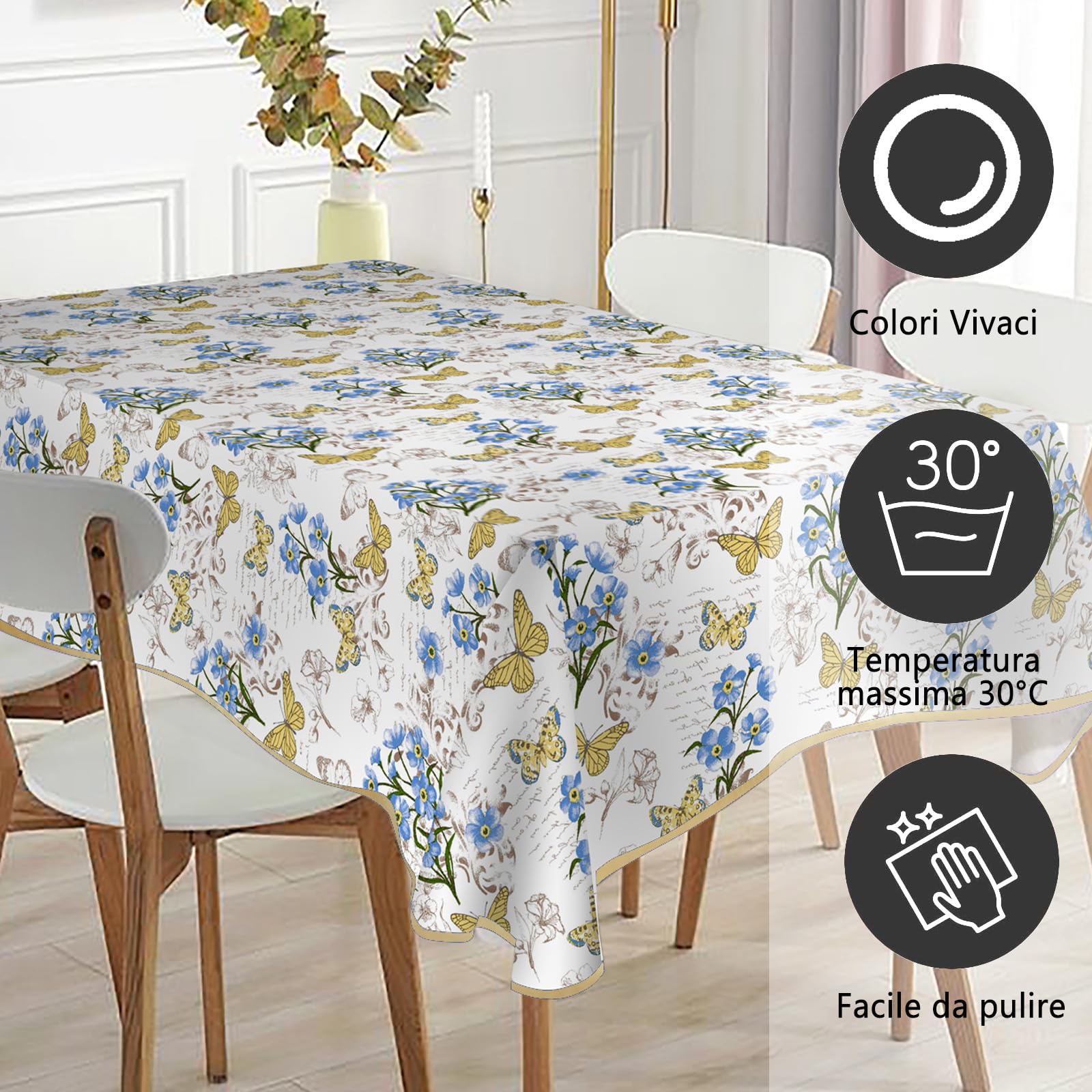 Tovaglia rettangolare stampata impermeabile, stampa ad alta definizione, elegante e resistente,Omaggio 2 Pezzi Pinze Ferma Tovaglia (140_x_180_cm, Farfalla Gialla)