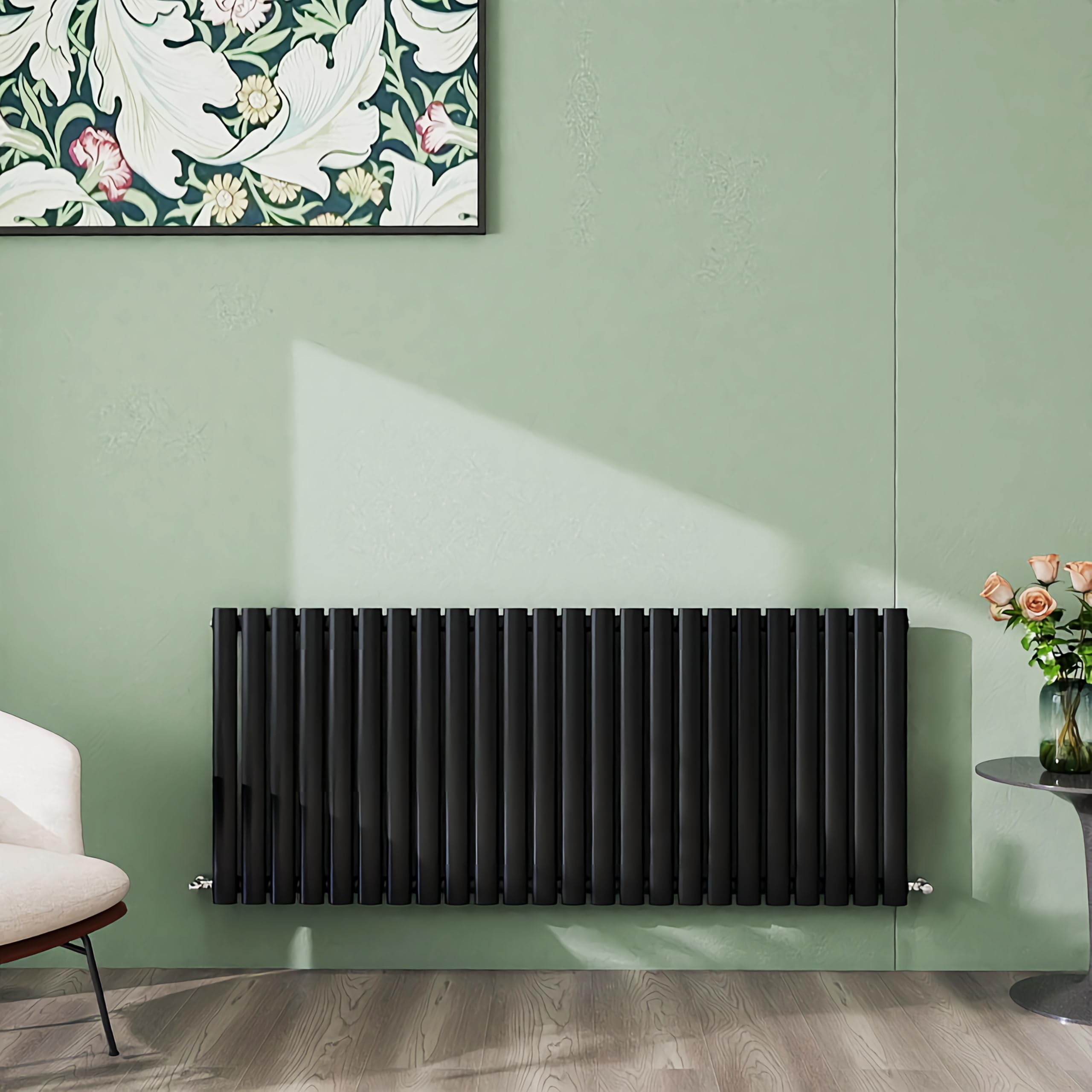 Simple Bathroom 600×1416mm Black Radiator Horizontal Single Oval Column Designer Central Heating Rad for Bathroom/Kitchen/Living Room