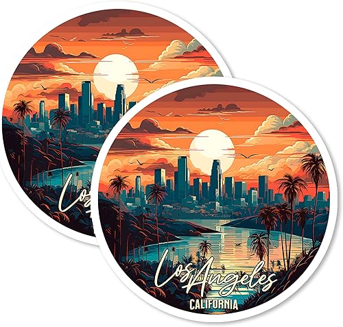 Imanes de Los Ángeles California de 4 pulgadas, paquete de 2 imanes de viaje decorativos de vinilo fuerte para nevera, taquilla, cocina, oficina,