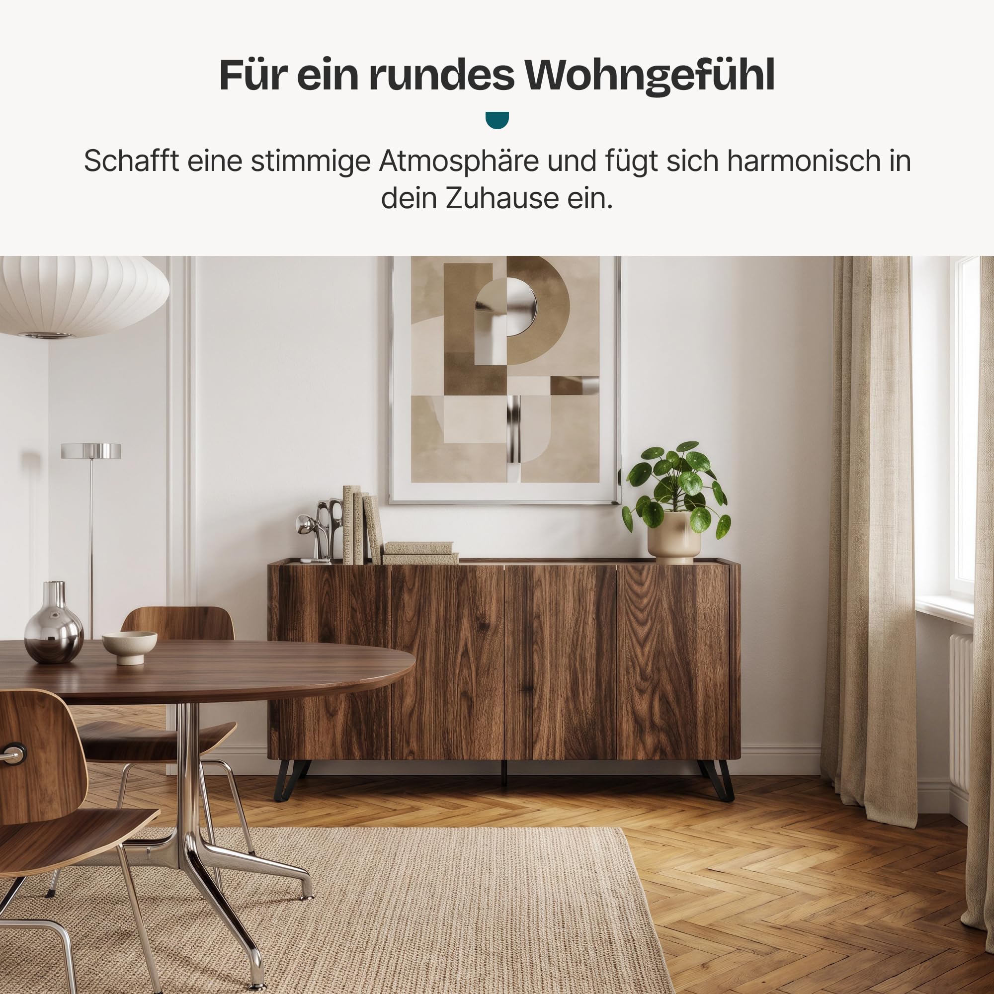 [en.casa] Sideboard Trorlon mit 4 Türen 160x40x83 cm Walnuss/Travertin