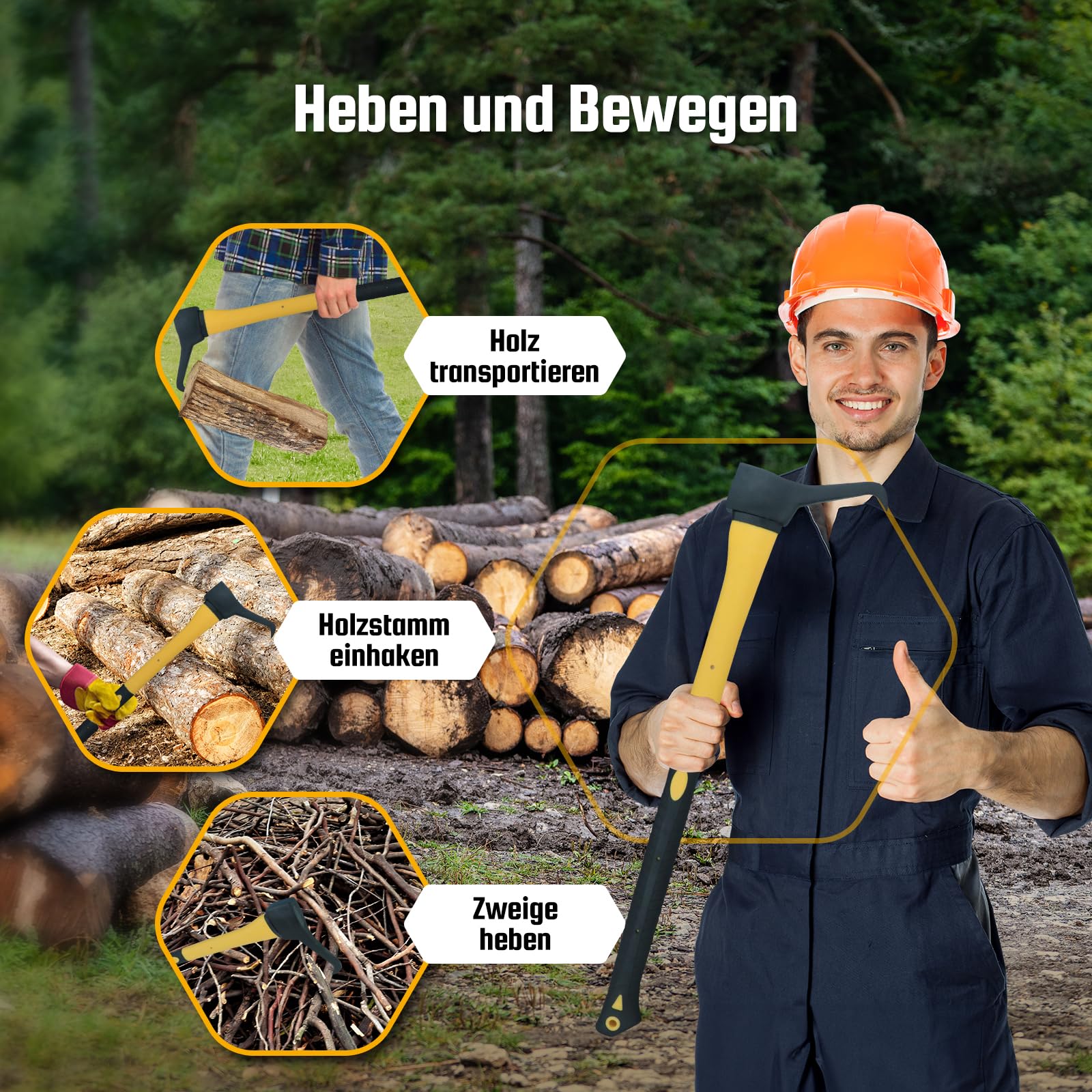 Sappie Forst 68 cm – Sapi Forst zur Ziehung oder Erheben und Verschieben von Holz. Handsappie mit Stahlkopf und TPR-Griff, Sapie kommt mit einem Paar Handschuhen