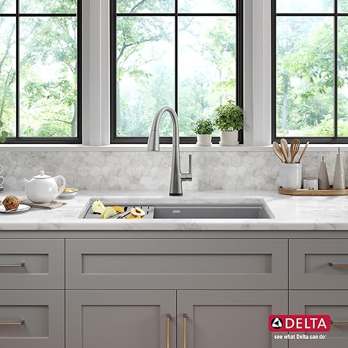 Miniatura 7 de DELTA FAUCET DELTA Everest 75B933-30S-BL - Fregadero de cocina compuesto de granito de 30 pulgadas con reborde de flujo de trabajo y accesorios en
