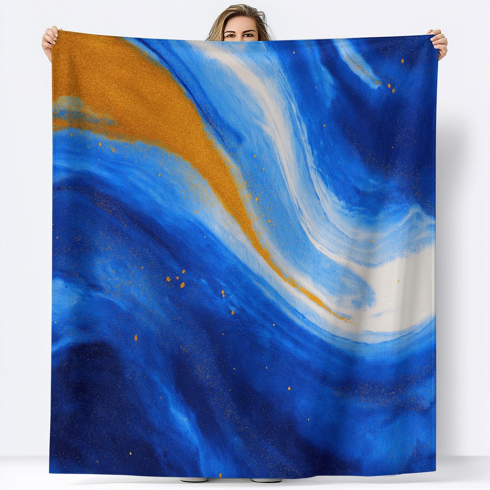 Amber ultramiękki koc flanelowy 221 x 239 cm, pluszowy i ciepły, abstrakcyjny niebieski dali kolory, nadruk, lekki koc na łóżko, na sofę, do podróży i dla dzieci i dorosłych, 220 x 240 cm
