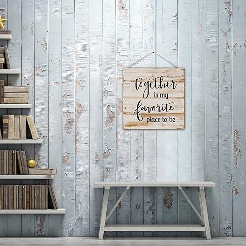 Miniatura 8 de Letrero de madera con texto en inglés Together is My Favorite Place to Be, letrero familiar de madera con cuerda, letrero de pared de madera para