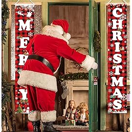 Fecedy MERRY CHRISTMAS Hanging Banner Porch Sign & Christmas Stree Snow Pattern Backdrop for Home Yard Indoor Outdoor Wall Door Party Decorations 72x12