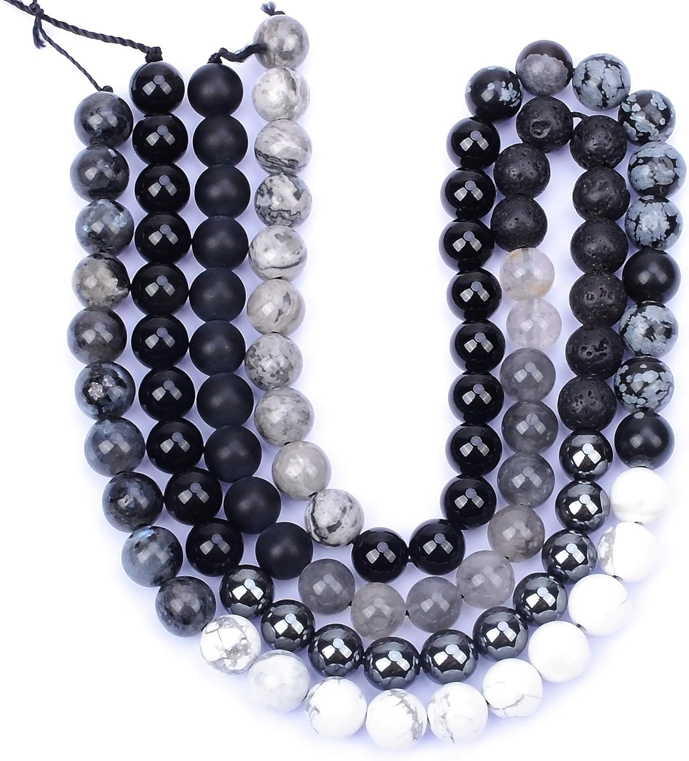 Massive Beads 140PCS Natural Crystal Beads 10 Black Color Material Stone Gemstone Round Loose Energy Healing Beads with Free Crystal Stretch Cord for Jewelry Making (Black Gems, 6MM) 6MM Black Gems