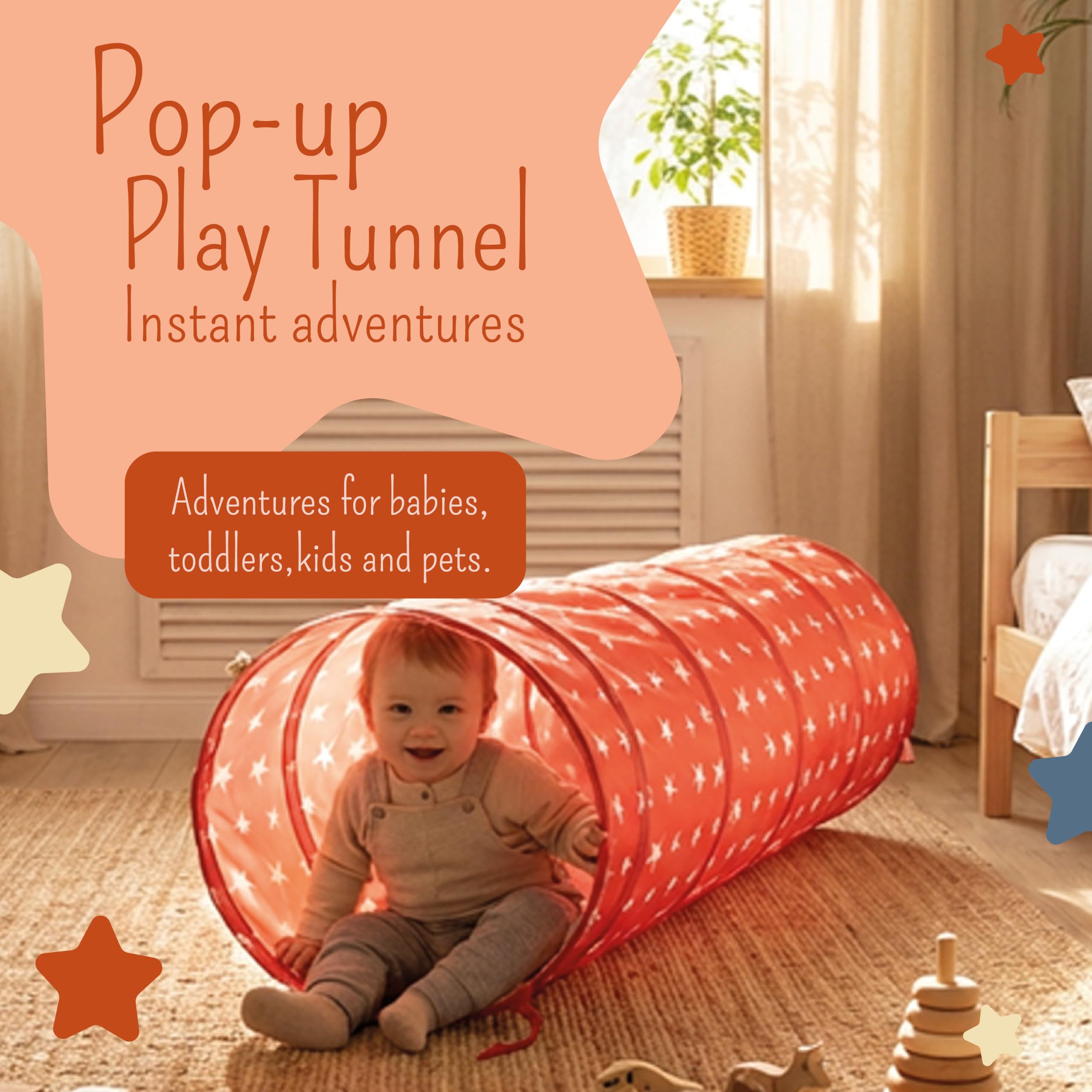 Túnel Naranja Quemado y Tienda de Juego para Niños, Casa de Juego Interior/Exterior, Tienda de Juego Plegable para Niños con Túnel Pop-up de 180 cm