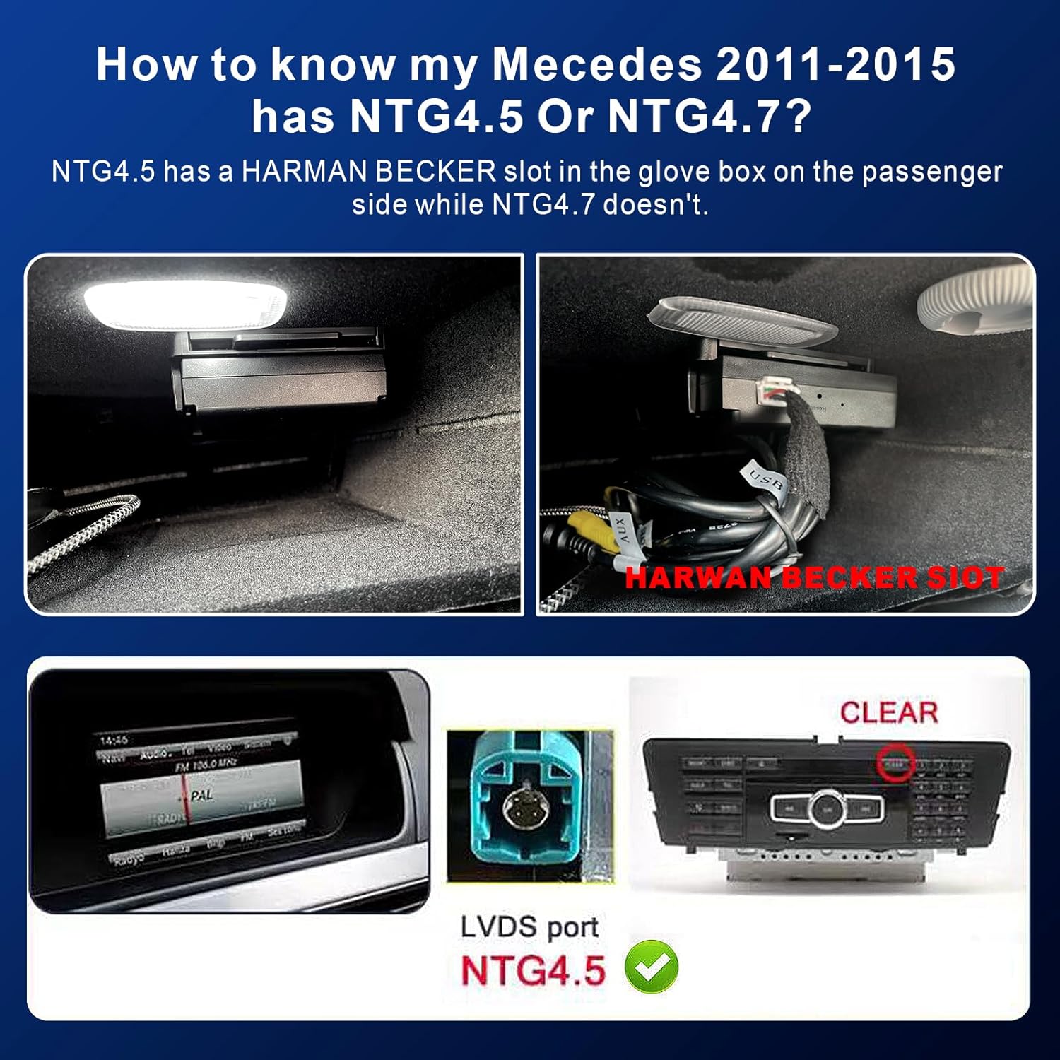 Guide to identify NTG 4.5 system by Harman Becker slot and LVDS port