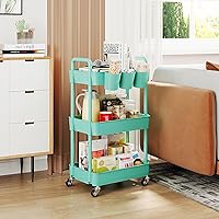 Vista 4 de UDEAR Carrito utilitario rodante de 3 niveles, estantes de almacenamiento multifuncionales con asa y ruedas con cerradura para habitación, oficina