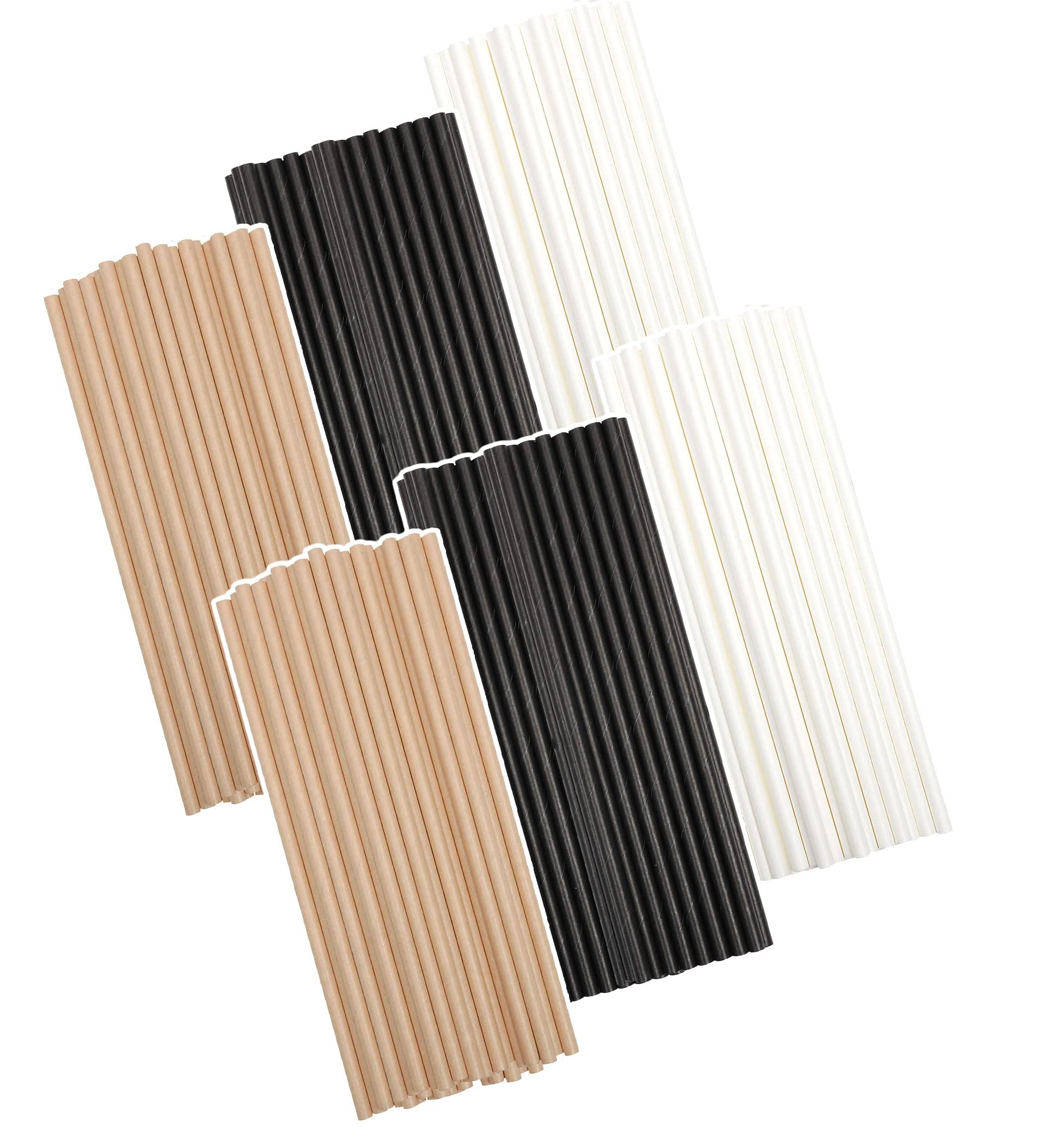 Sweet seven Disposable Paper Straws - 300pcs Bulk Pack in White, Black, and Brown Multipack