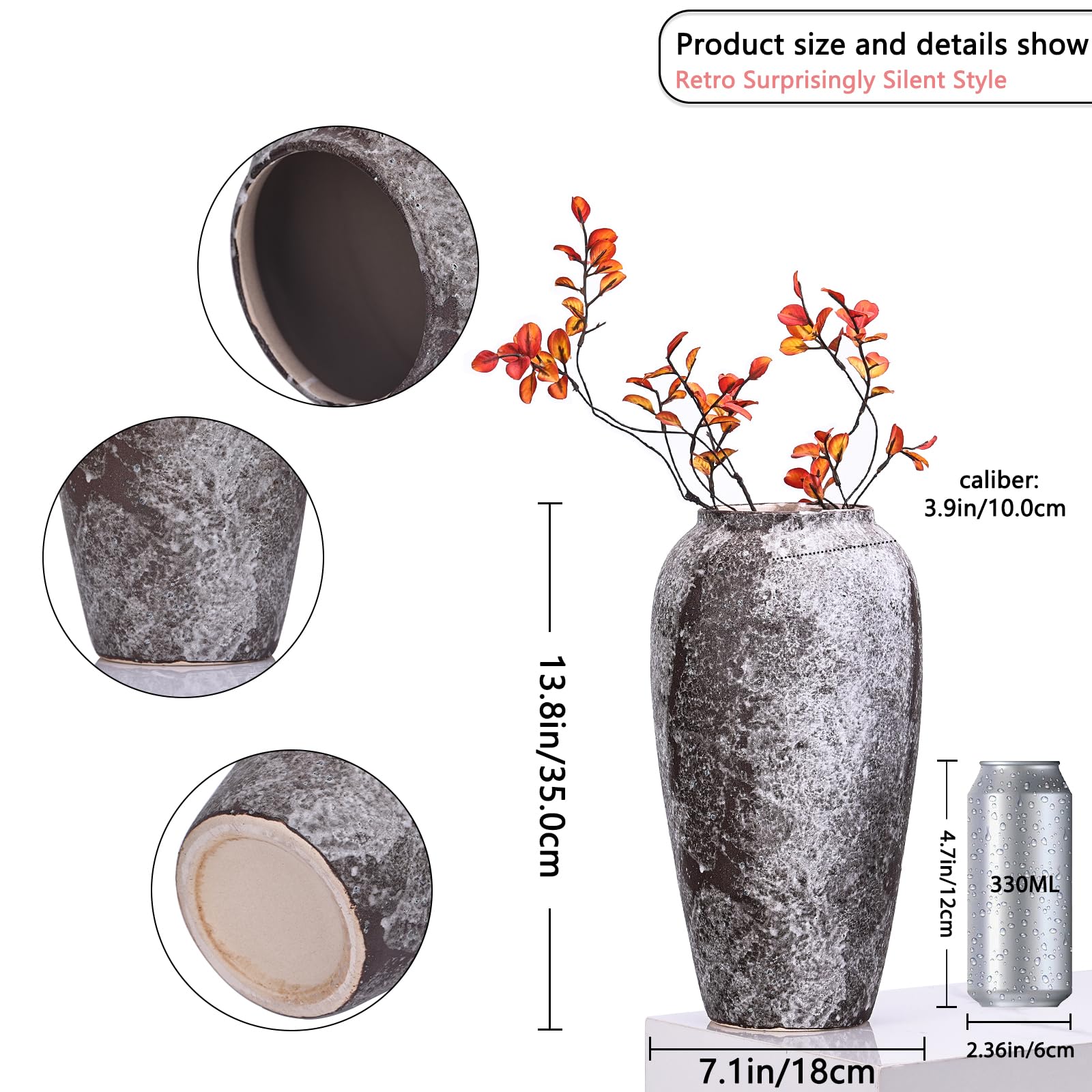 Amazon.co.jp: 高さ13.8インチの石の花瓶、素朴なホームデコレーション