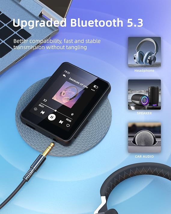 64GB MP3 Player for Kids, 2.4 Portable Music Player | Speaker, FM Radio, Voice Recorder, E-Book, Full Touch Screen, Supports up to 256GB, No WiFi