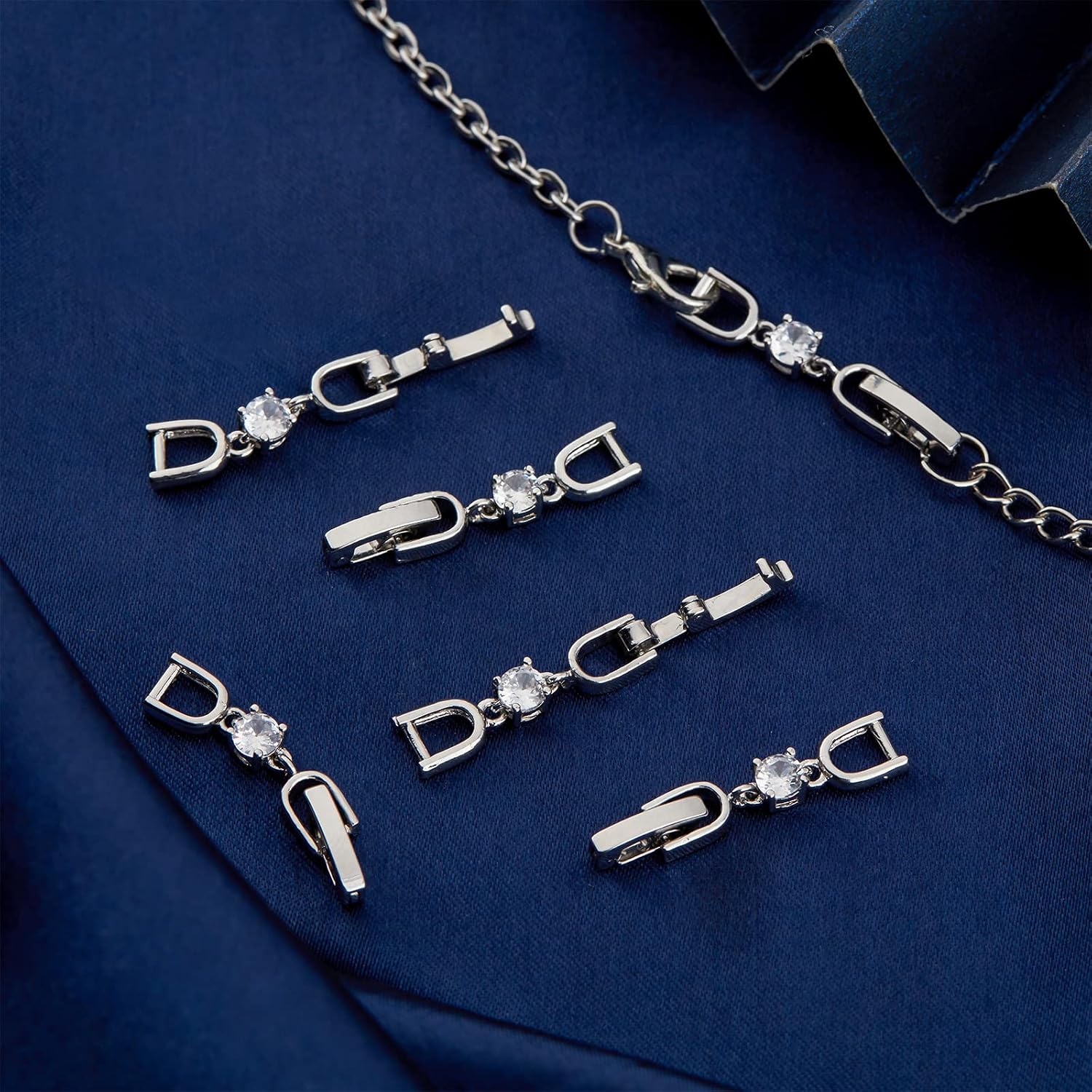 Beebeecraft 6Pcs Bracelet Extender Clasp Cubic Zirconia Necklace Fold Over Clasp Platinum Color Foldover Extension Clasp Set for DIY Jewelry