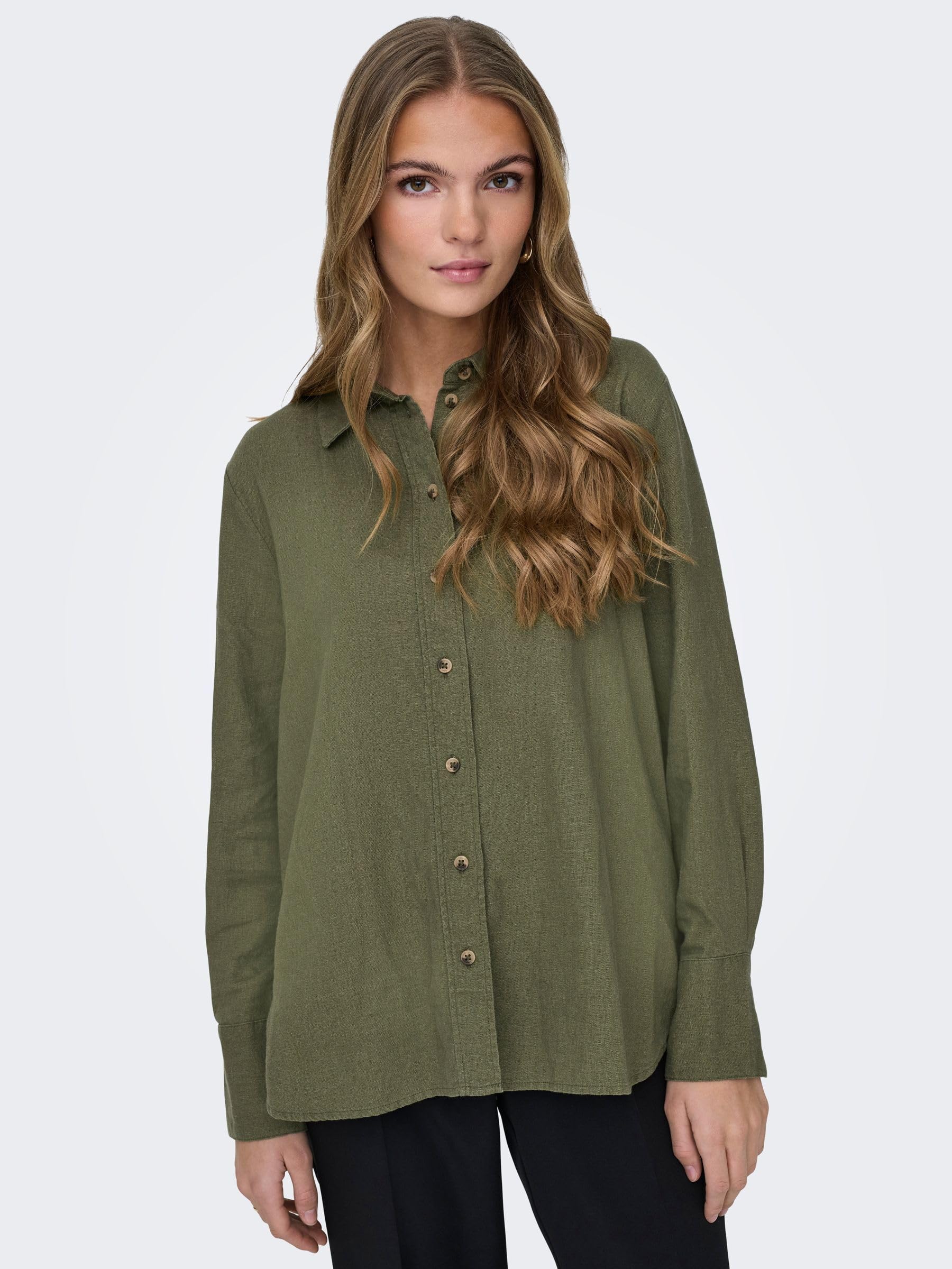 JDY SAY L/S Linen Loose Shirt WVN NOOS, Kalamata, M