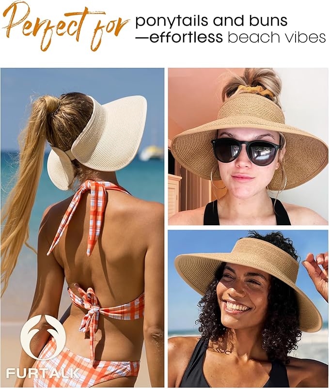 Visera de sol para mujer con ala ancha de paja miniatura 4