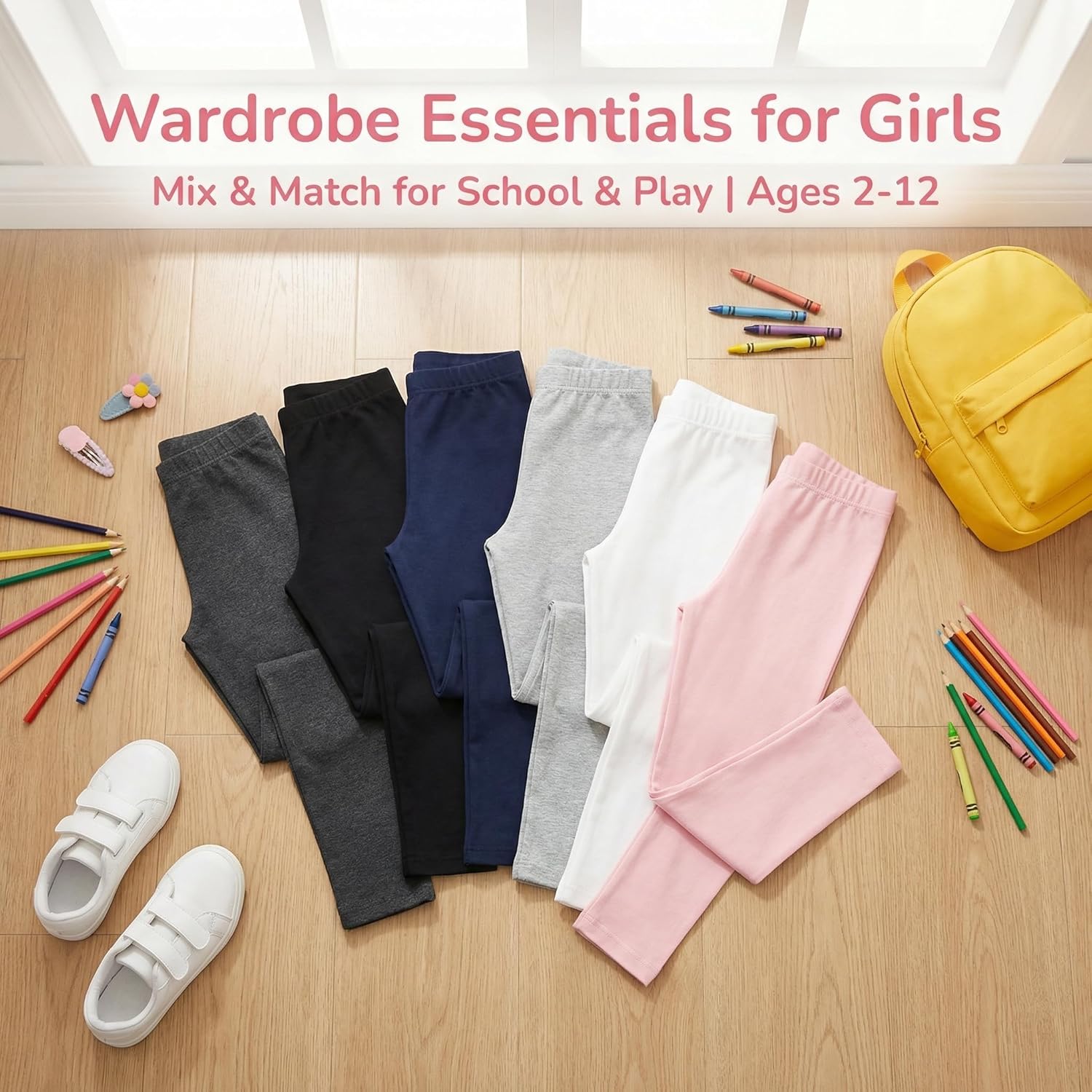 4 Pack Girls Leggings Thick Cotton Leggings for Kids Full Length Pants Stretchy Designed for 64-80℉ Weather - Image 4