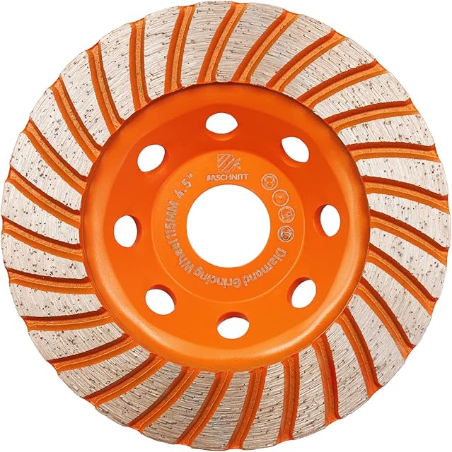 Concrete Diamond Turbo Grinding Cup Wheel,BRSCHNITT 4-1/2 inch Angle Grinder Diamond Turbo Row Cutting Wheel for Grinding/Polishing/Cleaning Surface Grinding Granite,Concrete,Stone,Cement,Marble,Rock