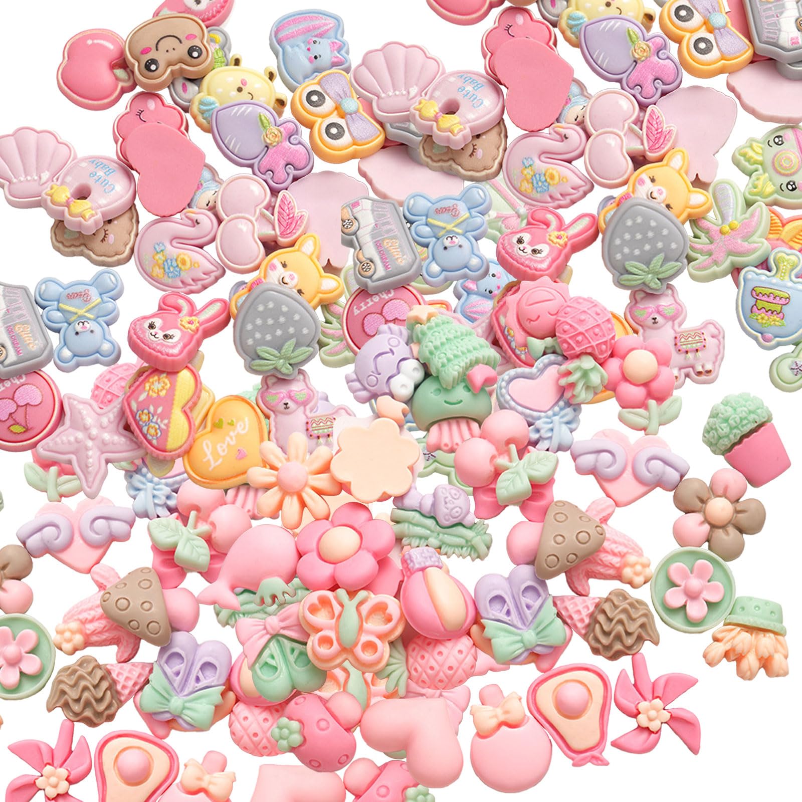 50PCS Pink Resin Charms Flatback Beads DIY Craft Supplies Mixed Candy Sweets Ornaments for Scrapbooking Decoden Phone Case Jewelry Making Assorted Colors and Shapes (Macaron)
