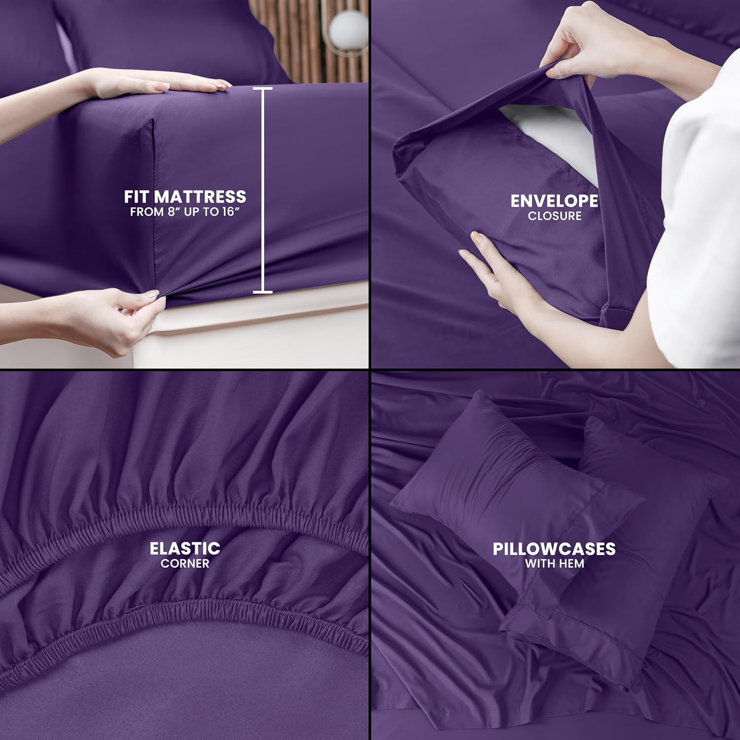 Utopia Bedding Queen Size Sheet Set – 4 Piece Bed Sheets, Soft and Breathable Microfiber, Includes 1 Fitted Sheet, 1 Flat Sheet and 2 Pillowcases – Oeko Tex (Eggplant) - Image 3