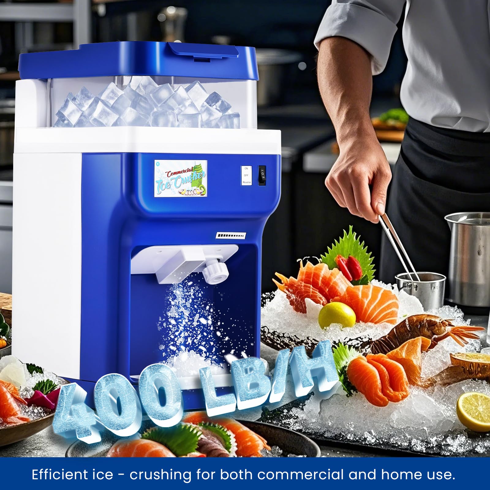 NEWTRY 8.45QT Commercial Ice Cube Crusher Machine Electric Ice Shaver with Aluminum Alloy Blade Automatic Snow Cone Maker Thickness Adjustable 250w 110v Large Capacity 400lb/h for Commercial Home Use