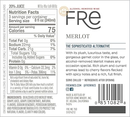 Miniatura 2 de FRE Vino Tinto Merlot, Sin Alcohol, Botella de Vino de 750 ml